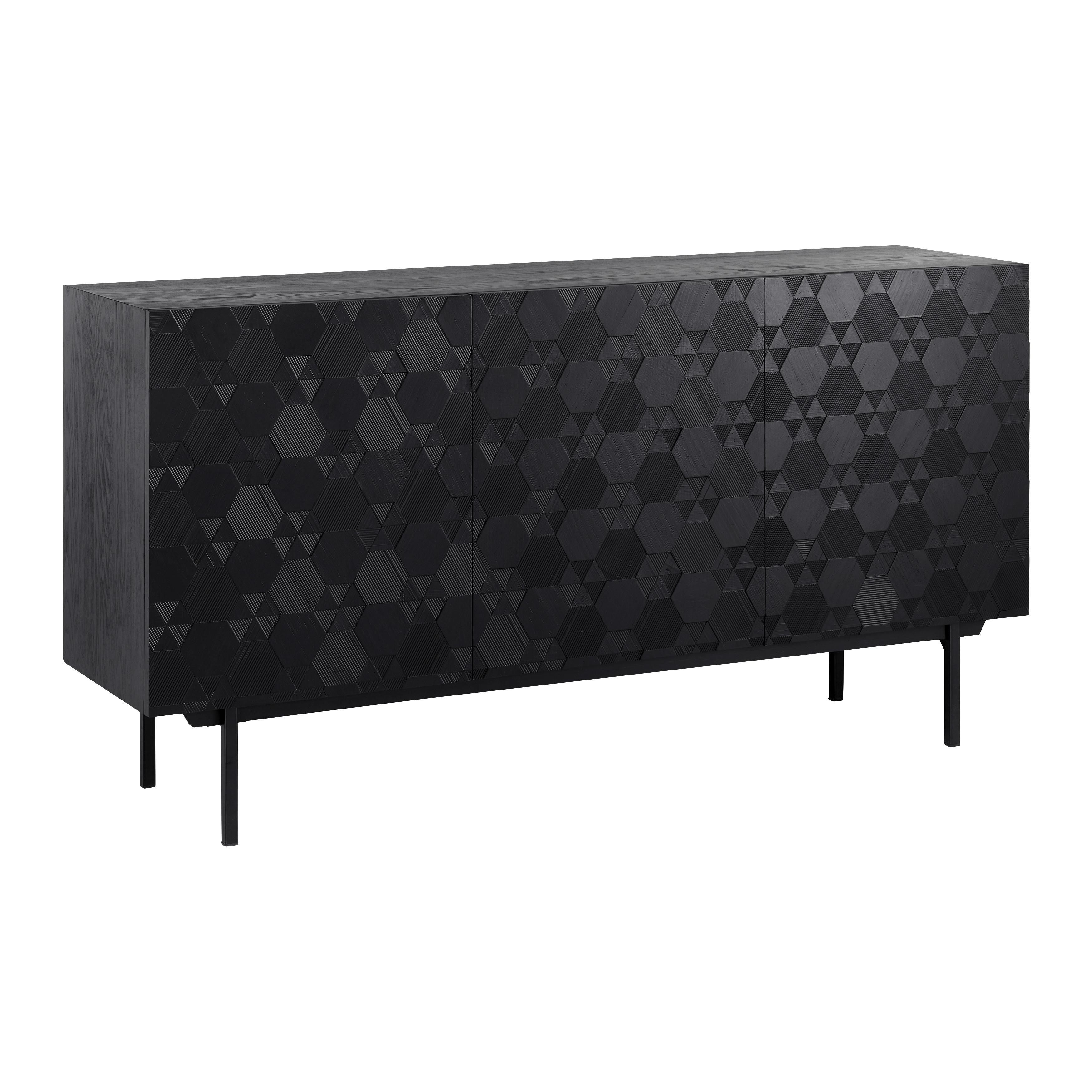 Komoda Roma, Črna, Strukturirana - črna, Moderno, kovina/les (150/78/40cm) - Bessagi Home