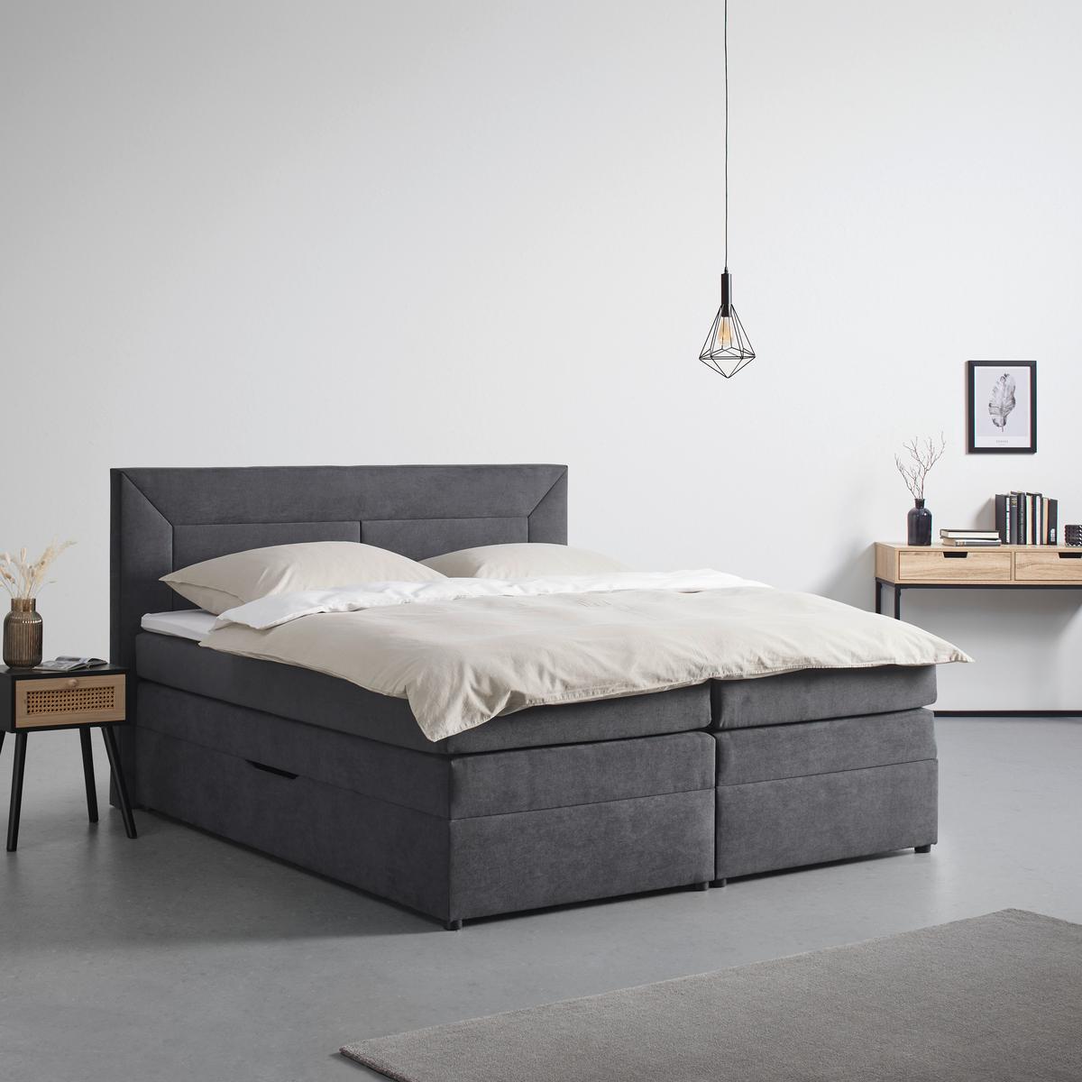 Boxspringbett Maja ca. 180x200 cm Grau mit Topper - Schwarz/Grau, Modern, Holz/Kunststoff (180/200cm) - Bessagi Home