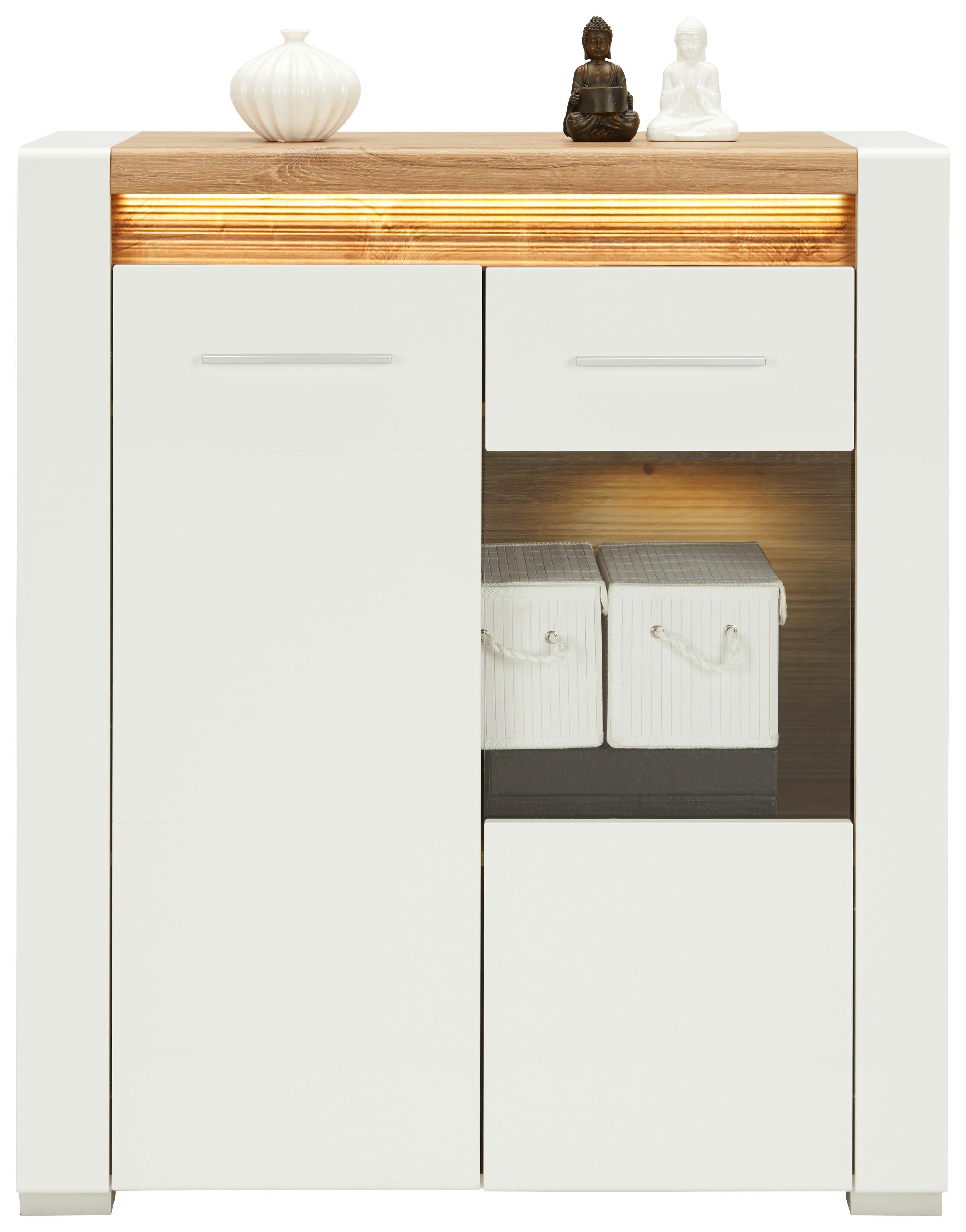 Highboard in Weiß Hochglanz - Chromfarben/Eichefarben, MODERN, Glas/Holzwerkstoff (100/116,5/40cm) - Mömax