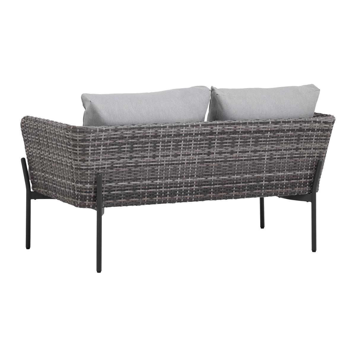 Loungegarnitur Zophia Grau Outdoorstoff/Metall/Glas - Dunkelgrau/Schwarz, MODERN, Glas/Kunststoff (150/68/70cm) - Bessagi Garden
