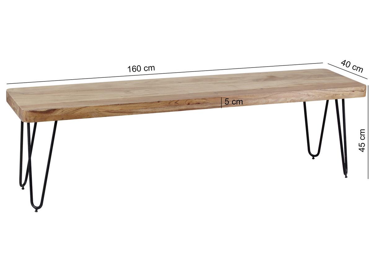 Sitzbank "Bagli", aus Akazie - Schwarz/Akaziefarben, MODERN, Holz/Metall (160/45/40cm) - MID.YOU