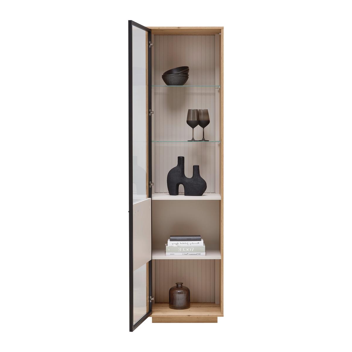 Vitrine Cremona Kaschmir/Eiche Artisan - Kaschmir/Schwarz, MODERN, Glas/Holzwerkstoff (52/200/38cm) - Premium Living