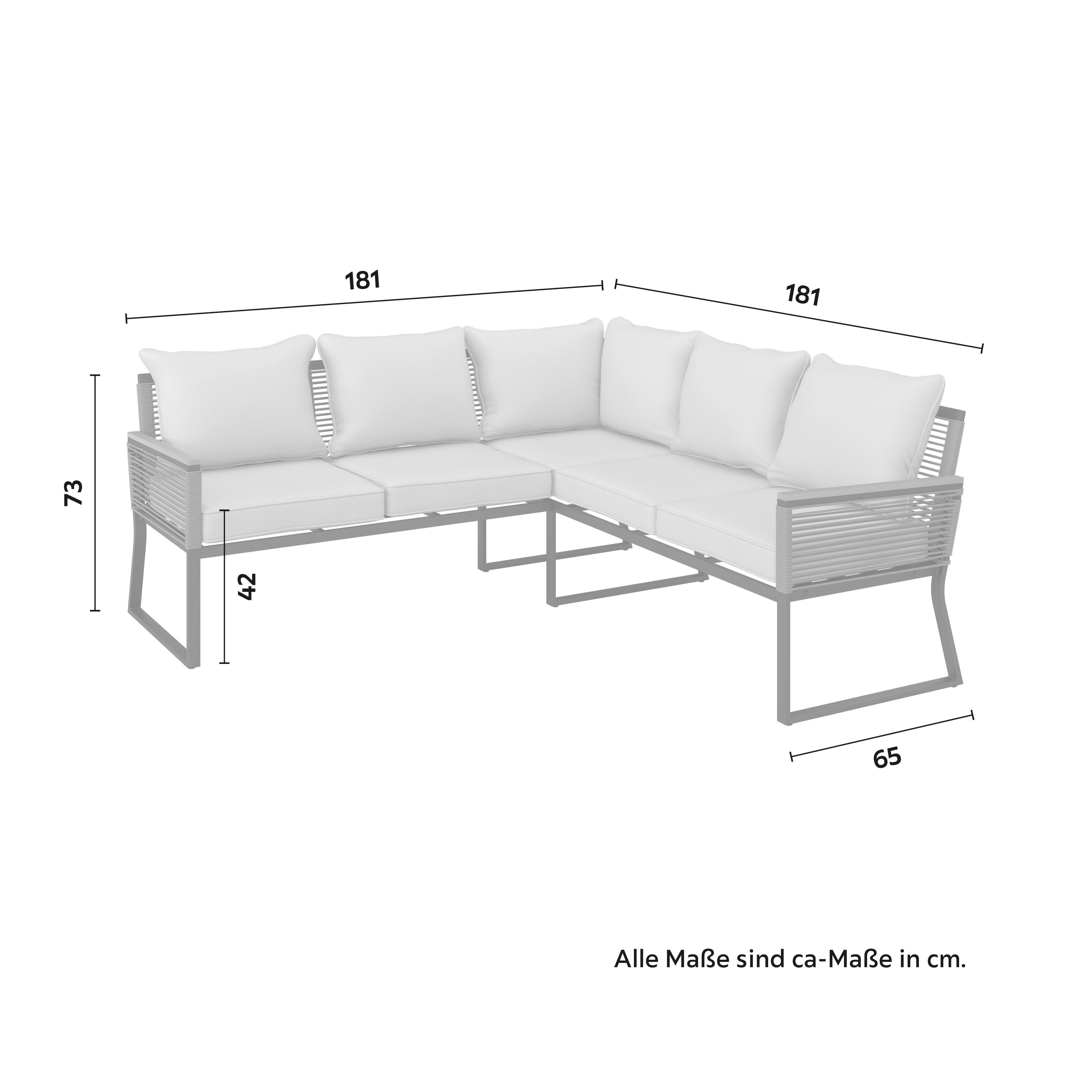 LOUNGESET SONORA - ljusgrå/svart, Modern, metall/glas (181/73/65cm) - Bessagi Garden