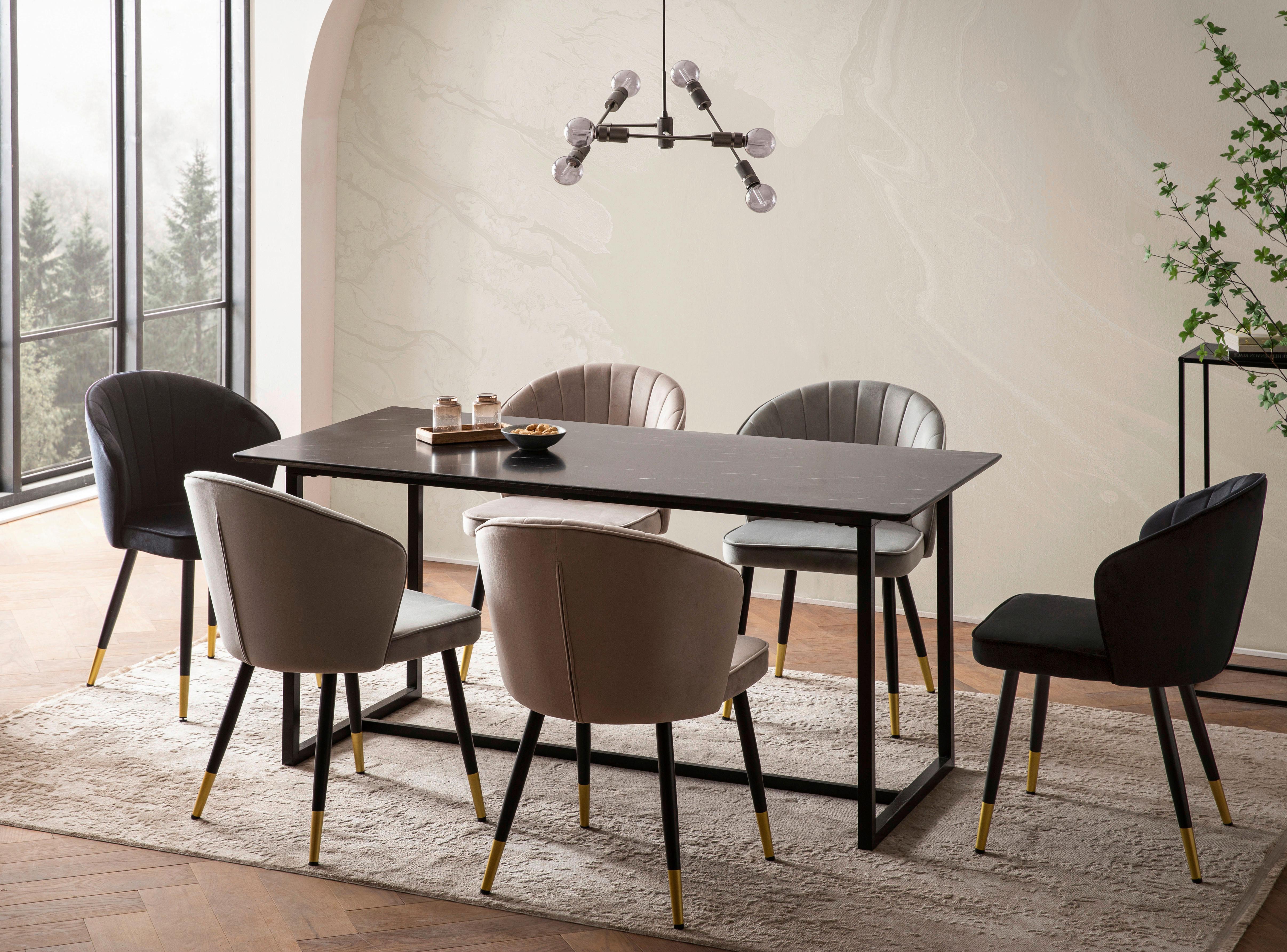 Jedilna Miza Marble, Videz Marmorja, 120x60cm - črna, Design, kovina/leseni material (120/60/76cm) - MID.YOU