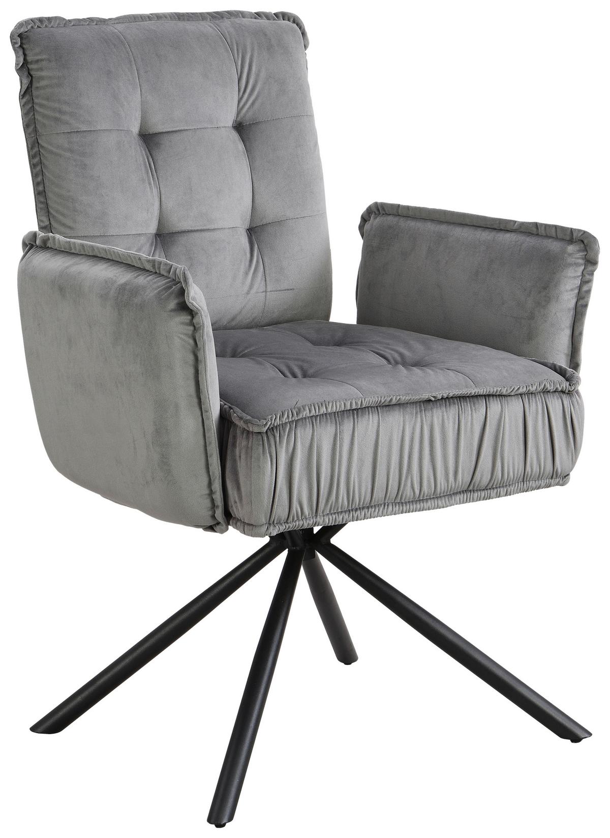 KRZESŁO Z PODŁOKIETNIKAMI MARYLA - czarny/szary, Modern, metal/tkanina (63,5/88/66cm) - MID.YOU