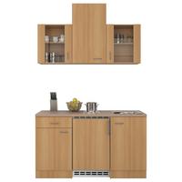 Miniküche Nano m. Geräten B: ca. 150cm Buchefarben - Edelstahlfarben/Beige, MODERN, Glas/Holzwerkstoff (150cm) - FlexWell