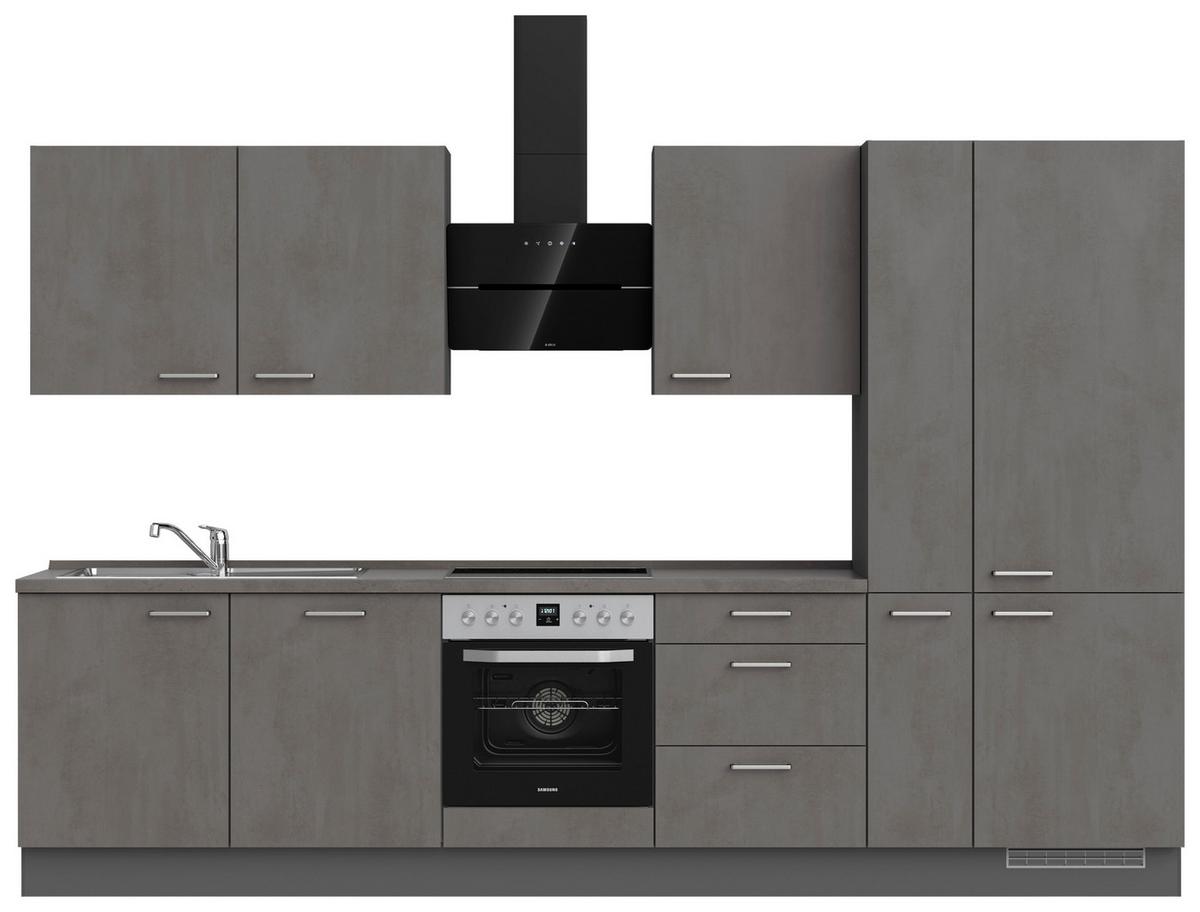Küchenblock Riva High m. Geräten Schieferfarben - Schieferfarben/Edelstahlfarben, MODERN, Holzwerkstoff/Metall (330cm) - Nobilia