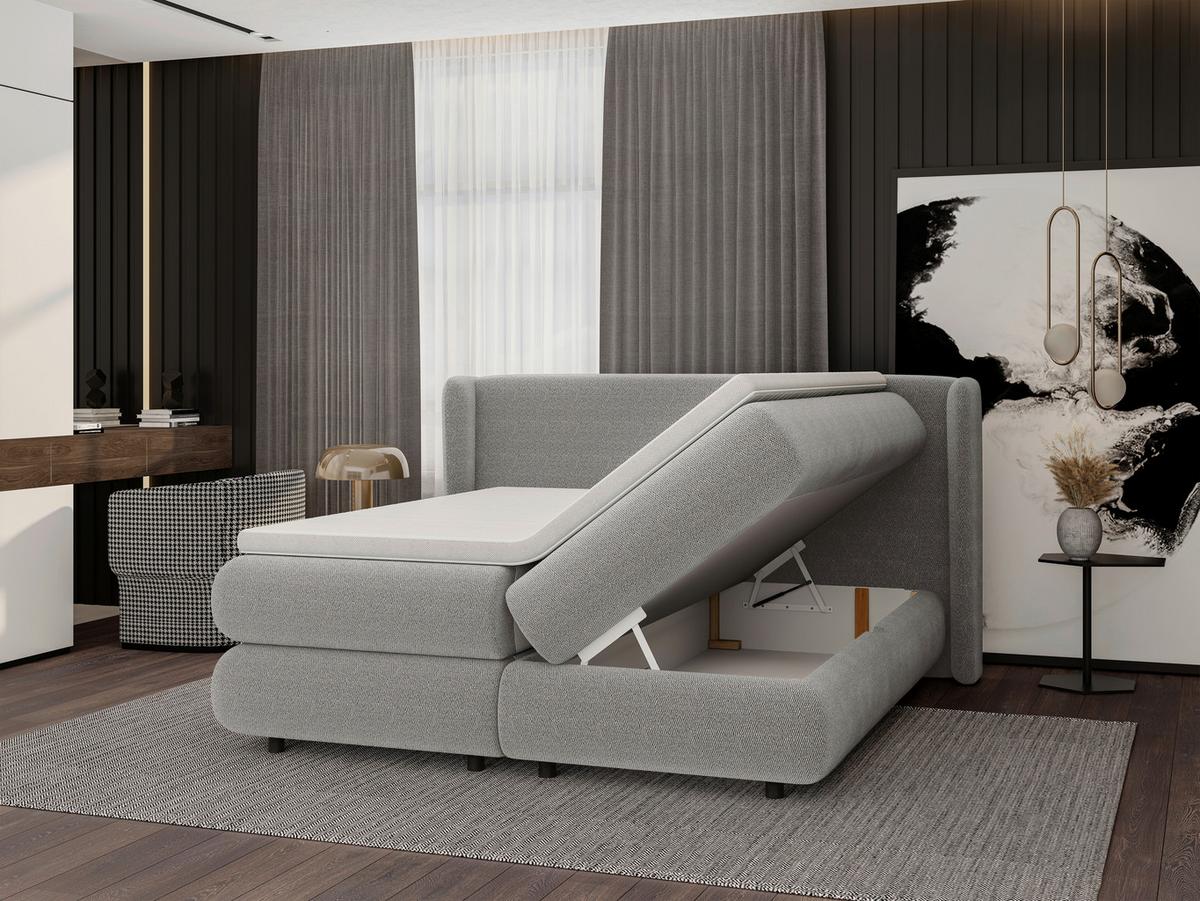 Boxspring Krevet Elodie - siva/crna, Konvencionalno, tekstil/plastika (160/200cm) - Premium Living