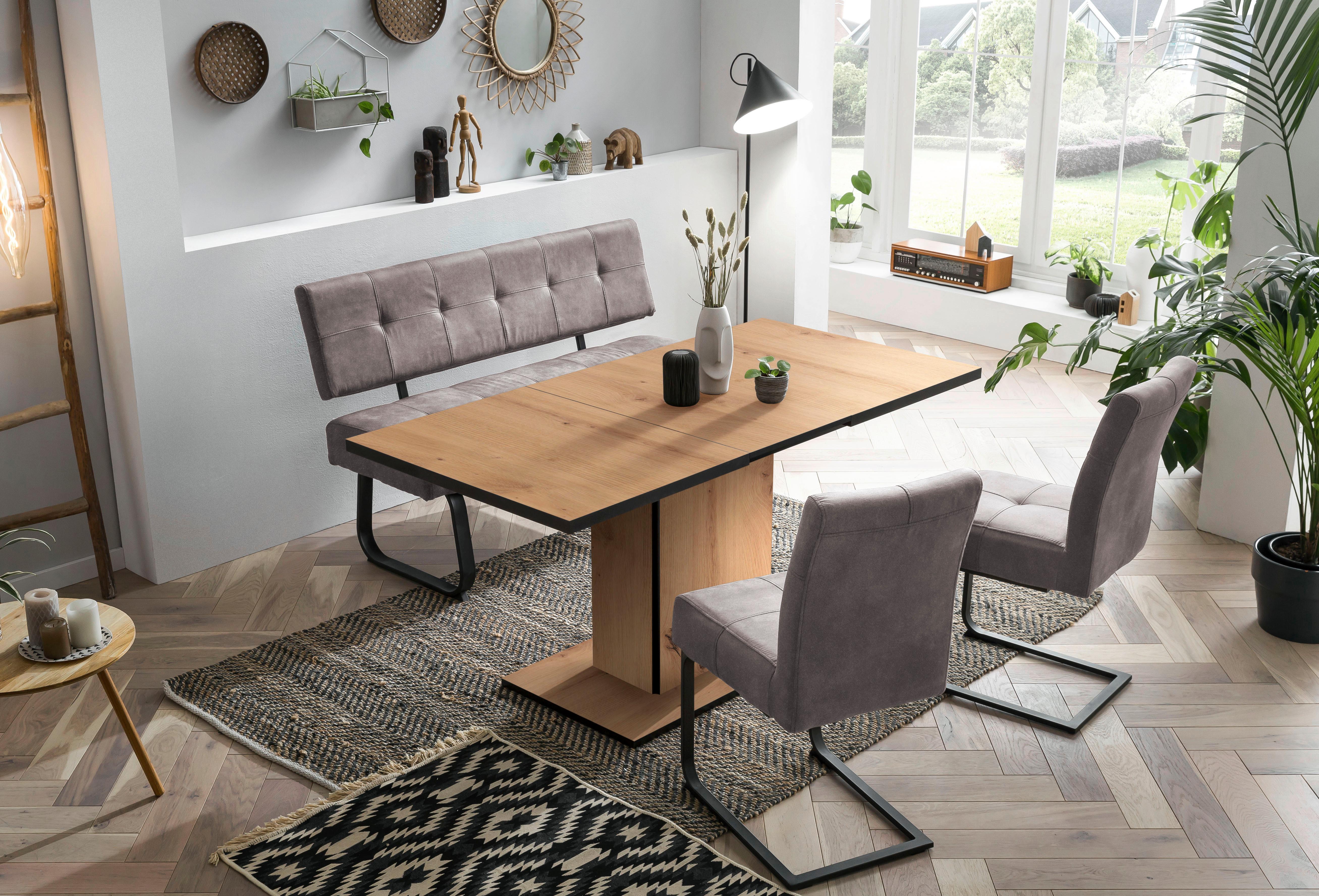 TISCHGRUPPE LUISE G - Eiche Artisan/Grau, MODERN, Holzwerkstoff/Textil (140 - 180/76/90cm) - MID.YOU