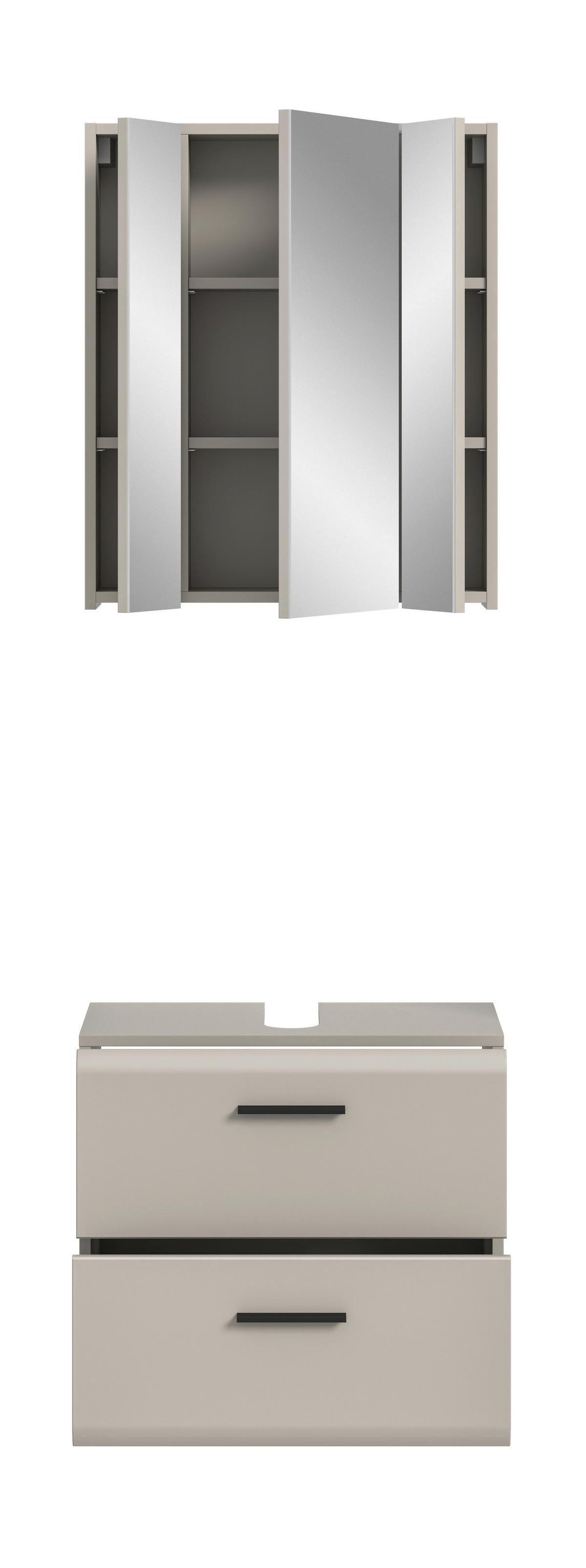 Badezimmer Ice Kaschmir 2-teilig - Kaschmir/Schwarz, Trend, Glas/Holzwerkstoff (60cm) - MID.YOU