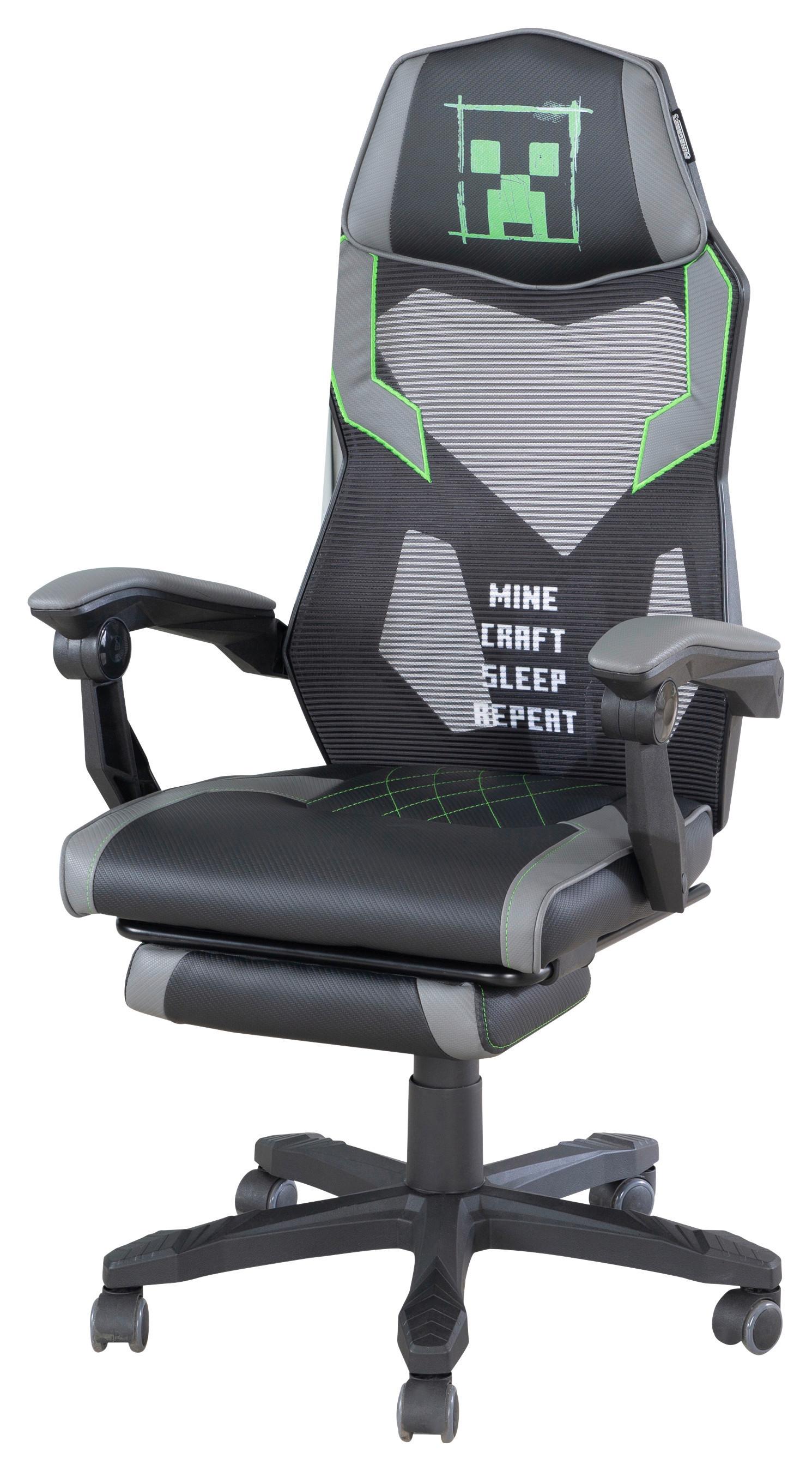 Gaming Stol Minecraft, Siva, Zelena - siva/zelena, Moderno, umetna masa/tekstil (61/114,5/62,5cm) - Minecraft