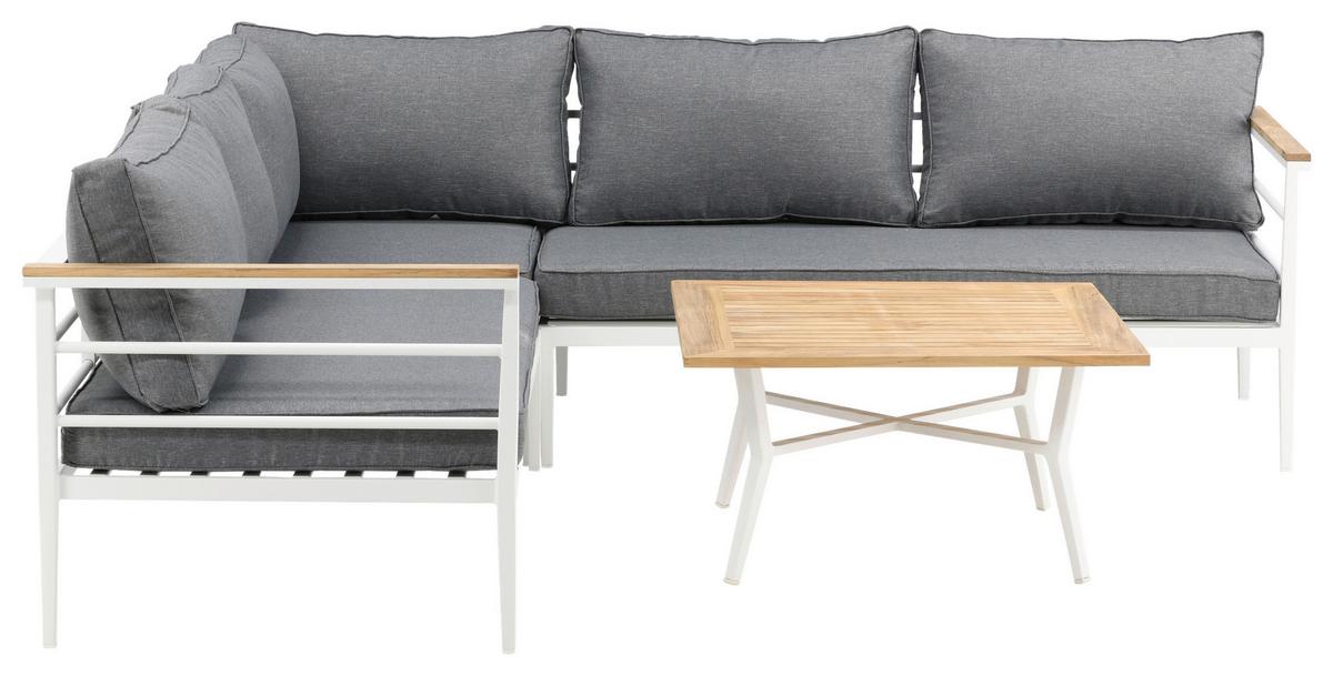 Loungegarnitur Mexico ca. 233x233 cm Alu Weiß/Teak - Weiß, KONVENTIONELL, Holz/Metall (233/233cm) - Gardenson