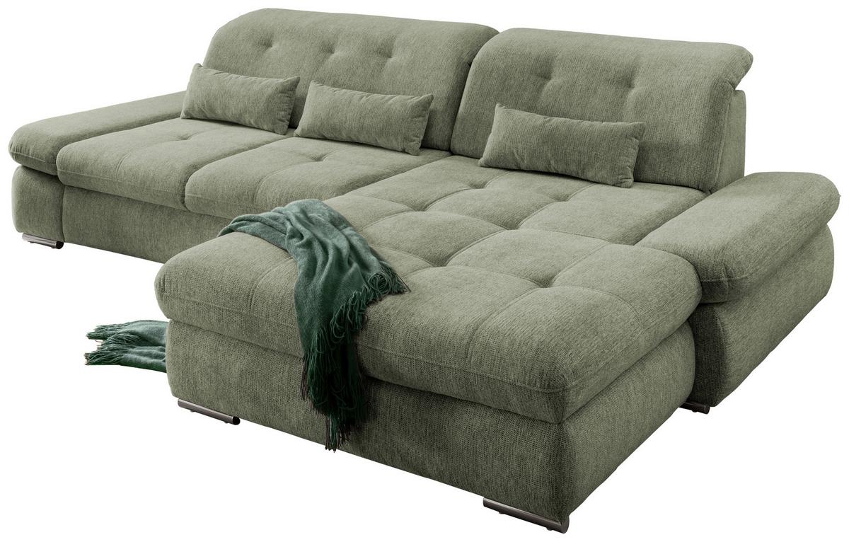 Wohnlandschaft Dalida Grün Chenille - Chromfarben/Grün, Design, Textil/Metall (300/196cm) - Livetastic