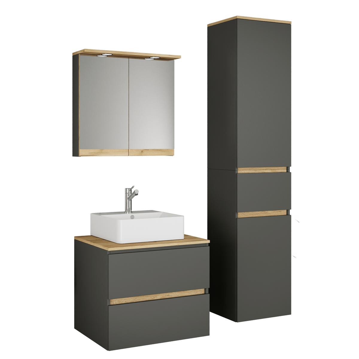 Badezimmer Cosila - Honigeiche/Weiss, Trend, Keramik/Holzwerkstoff (90cm) - MID.YOU