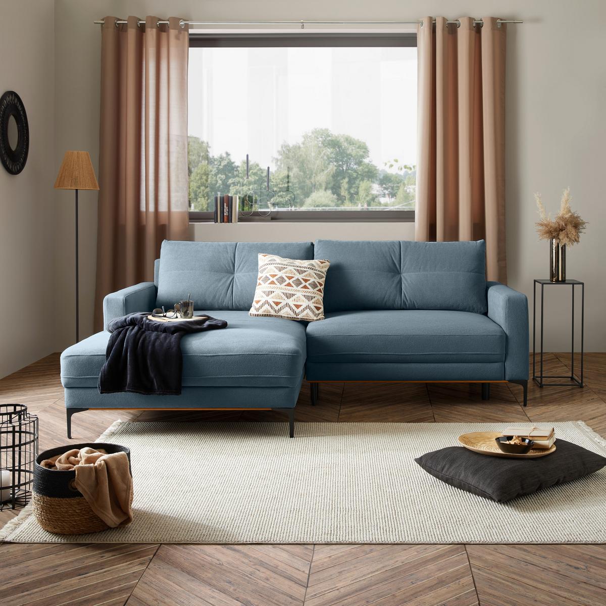 Kutna Garnitura Bergamo - crna/svijetlo plava, Moderno, tekstil/metal (162/238cm) - Mömax