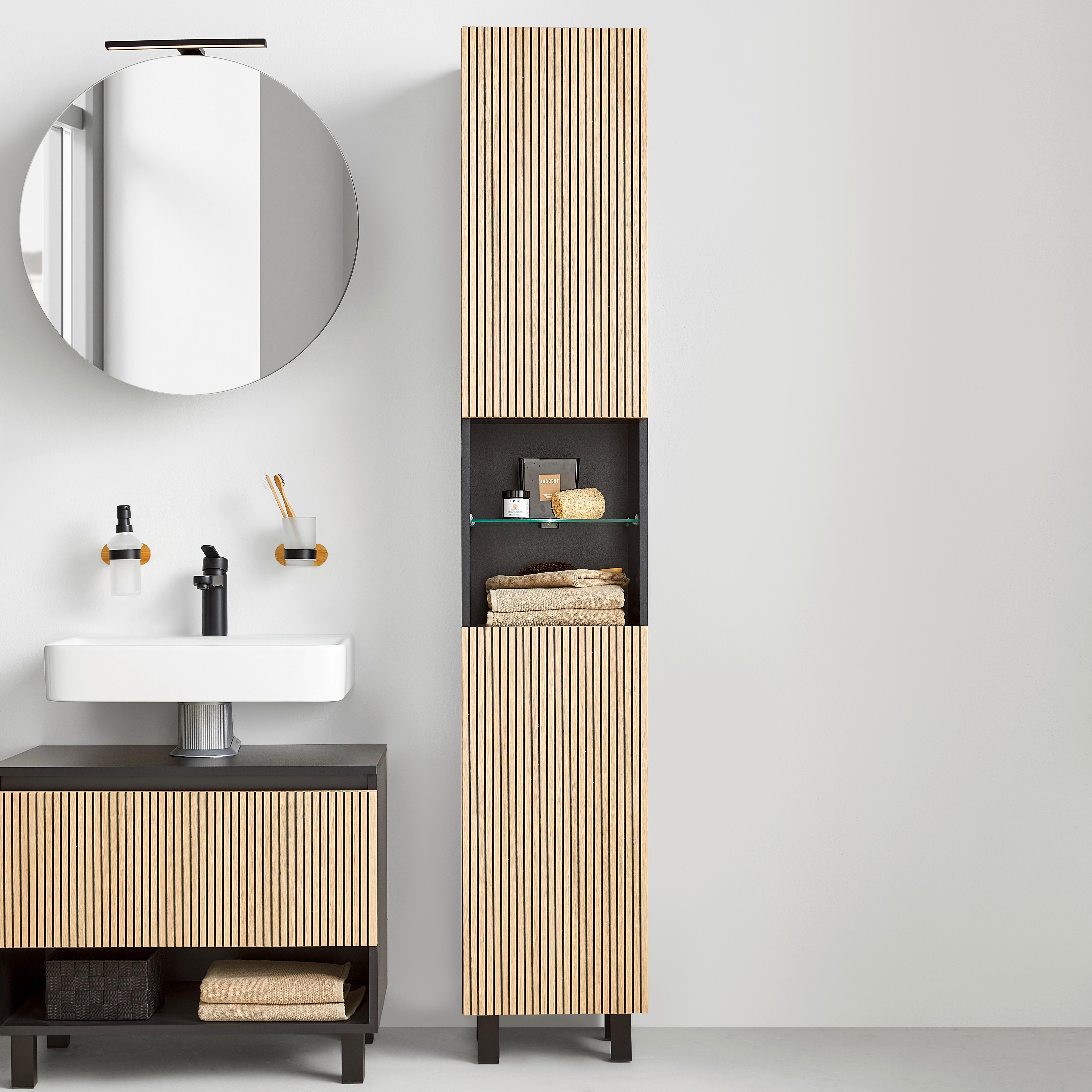 HÖGSKÅP VENEZIA -EXKLUSIV- - svart/ekfärgad, Lifestyle, trämaterial/glas (35/195/32cm) - Mömax
