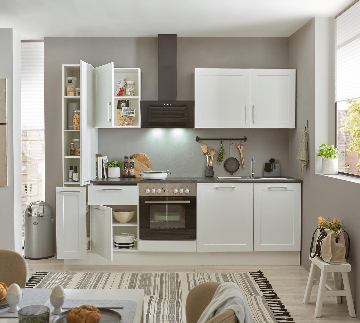 Küchenblock Marseille mit Geräten ca. 250 cm Weiß - Chromfarben/Anthrazit, Design, Holzwerkstoff/Metall (250cm) - P & B