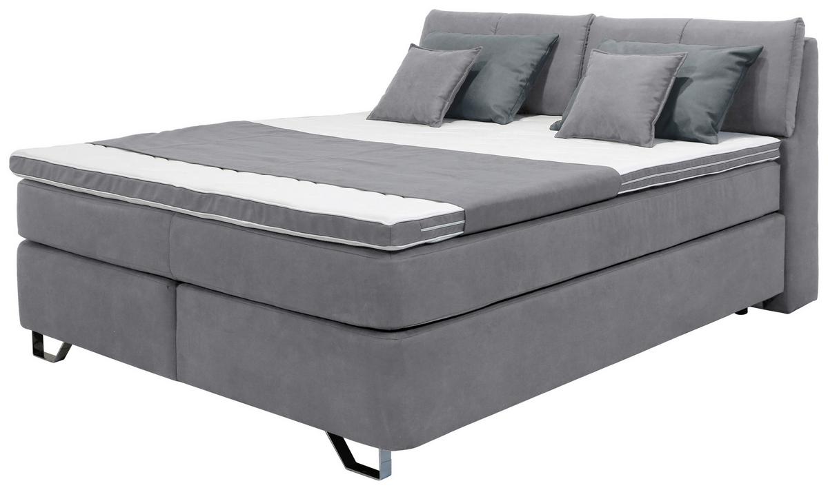 Postelja Boxspring Tabea, Svetlo Siva, 180x200 - siva/barve aluminija, Konvencionalno, kovina/umetna masa (180/200cm) - Mömax