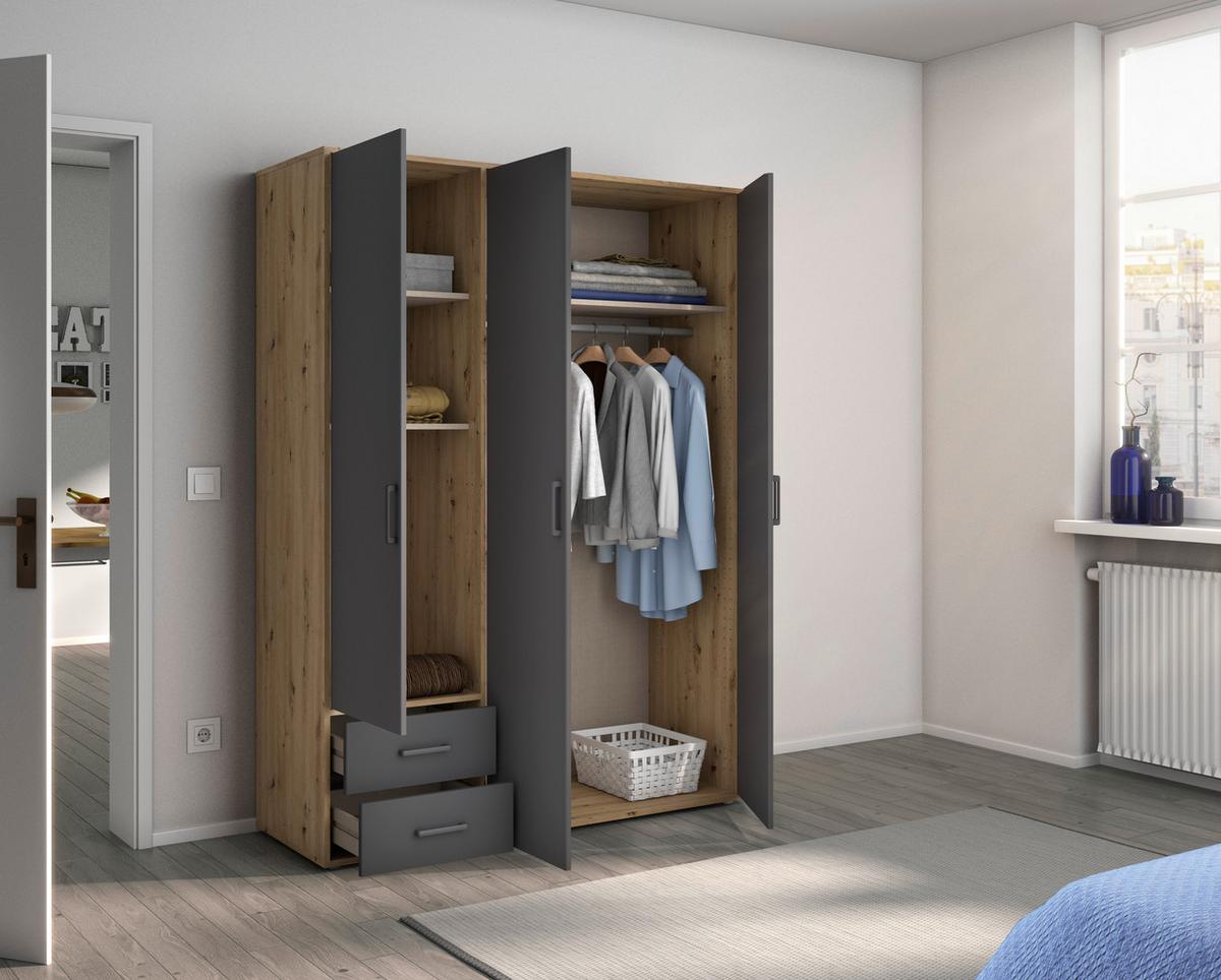 DULAP  USI ROTATIVE VOYAGER - stejar Artisan/gri, Modern, material pe bază de lemn (140/194/53cm) - Modern Living