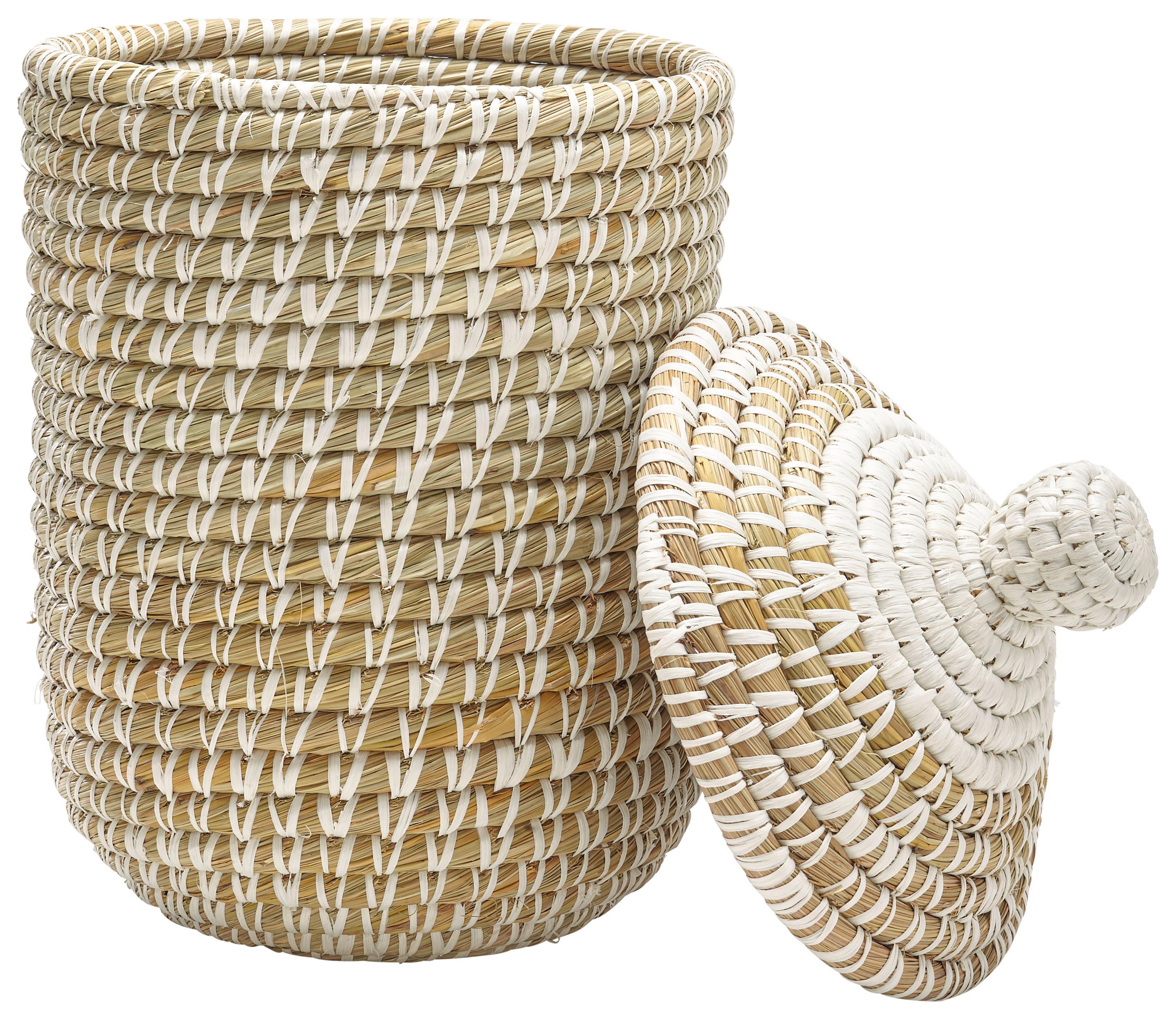 Korb Lauren Weiß - Weiß, ROMANTIK / LANDHAUS, Naturmaterialien/Kunststoff (32cm) - Zandiara