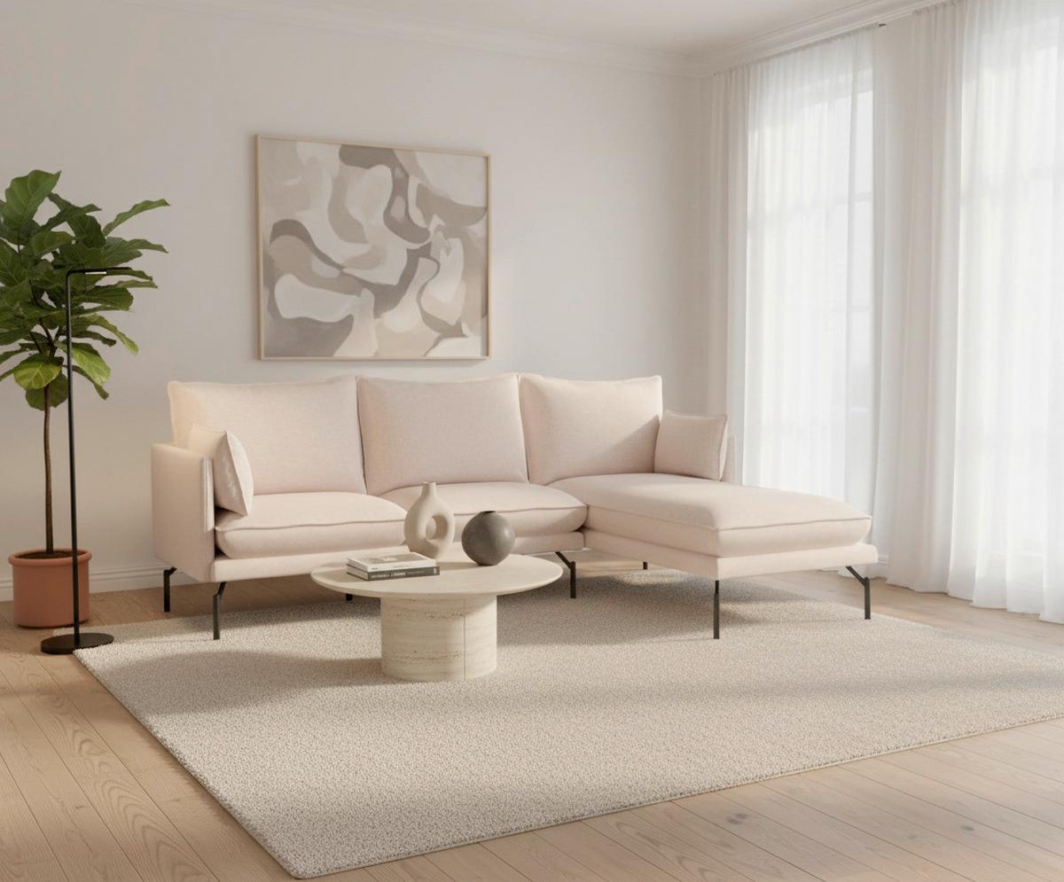 Sedežna Garnitura Rosa, Nežno Roza/bež - črna/bež, Moderno, kovina/tekstil (226/163cm) - Bessagi Home