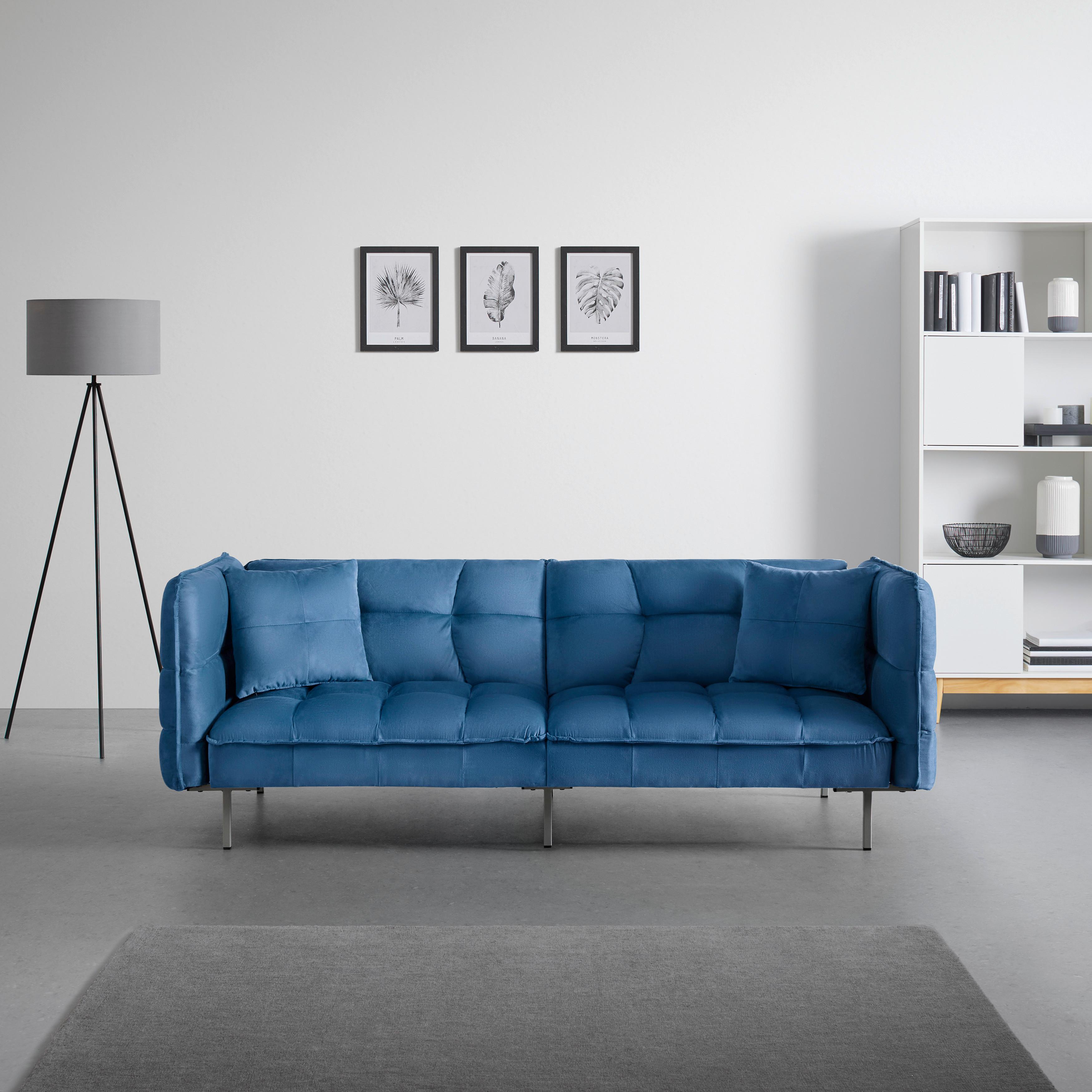 Schlafsofa blau, "Nelly", Samt - Blau/Silberfarben, MODERN, Holz/Textil (208/78/76,5cm) - Bessagi Home