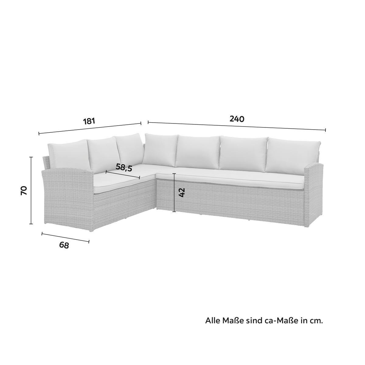 Loungegarnitur-Set Marrakesch 1 Grau aus Kunststoffgeflecht - Hellgrau/Schwarz, Modern, Glas/Kunststoff (181/70/240cm) - Mömax