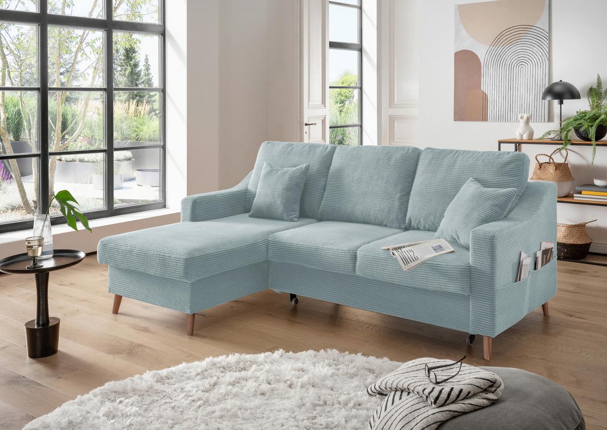 Ecksofa Valentina Hellblau Cord - Naturfarben/Hellblau, Design, Holz/Textil (150/228cm) - P & B