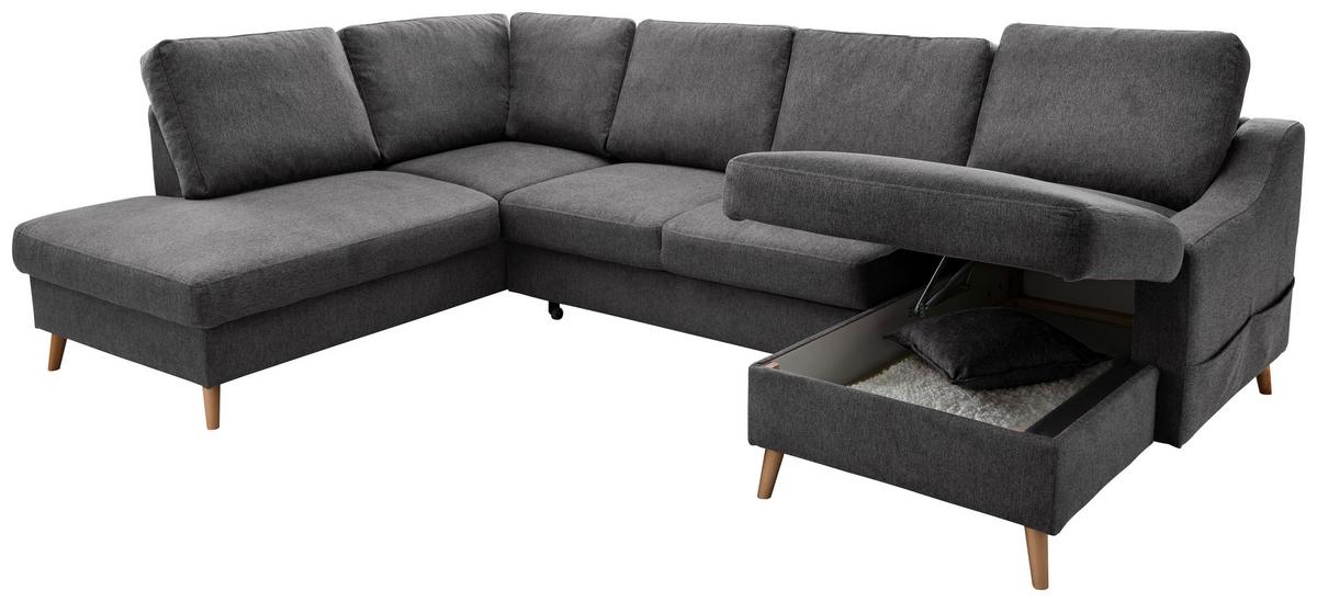Wohnlandschaft Valentina Anthrazit Struktur - Anthrazit/Naturfarben, KONVENTIONELL, Holz/Textil (200/301/150cm) - P & B