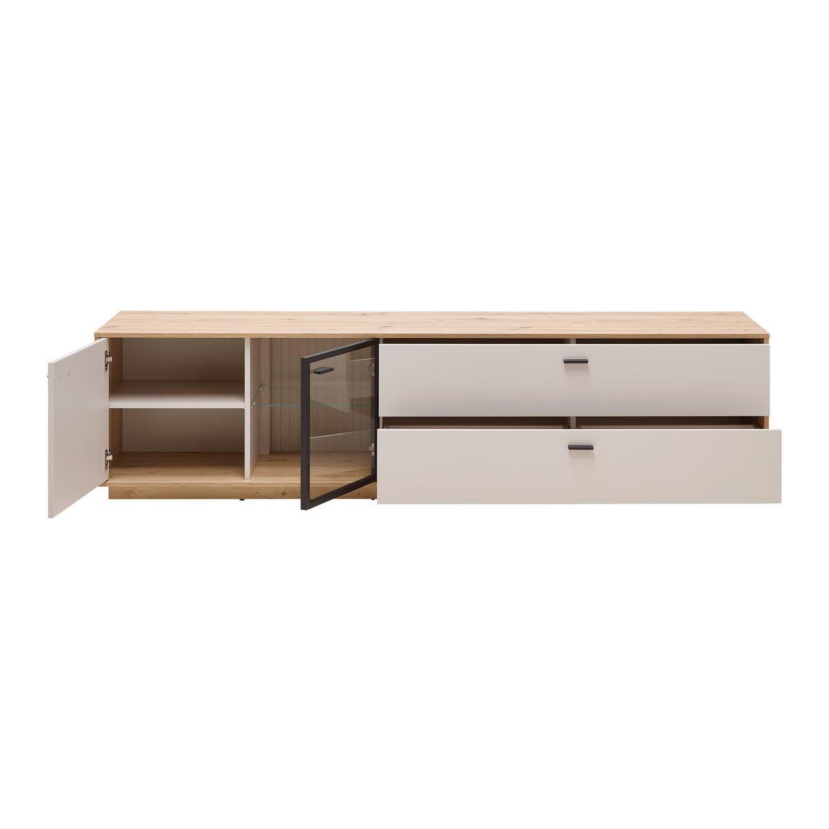 TV-Element Cremona Kaschmir/Eiche Artisan - Kaschmir/Schwarz, MODERN, Glas/Holzwerkstoff (210/55/45cm) - Premium Living