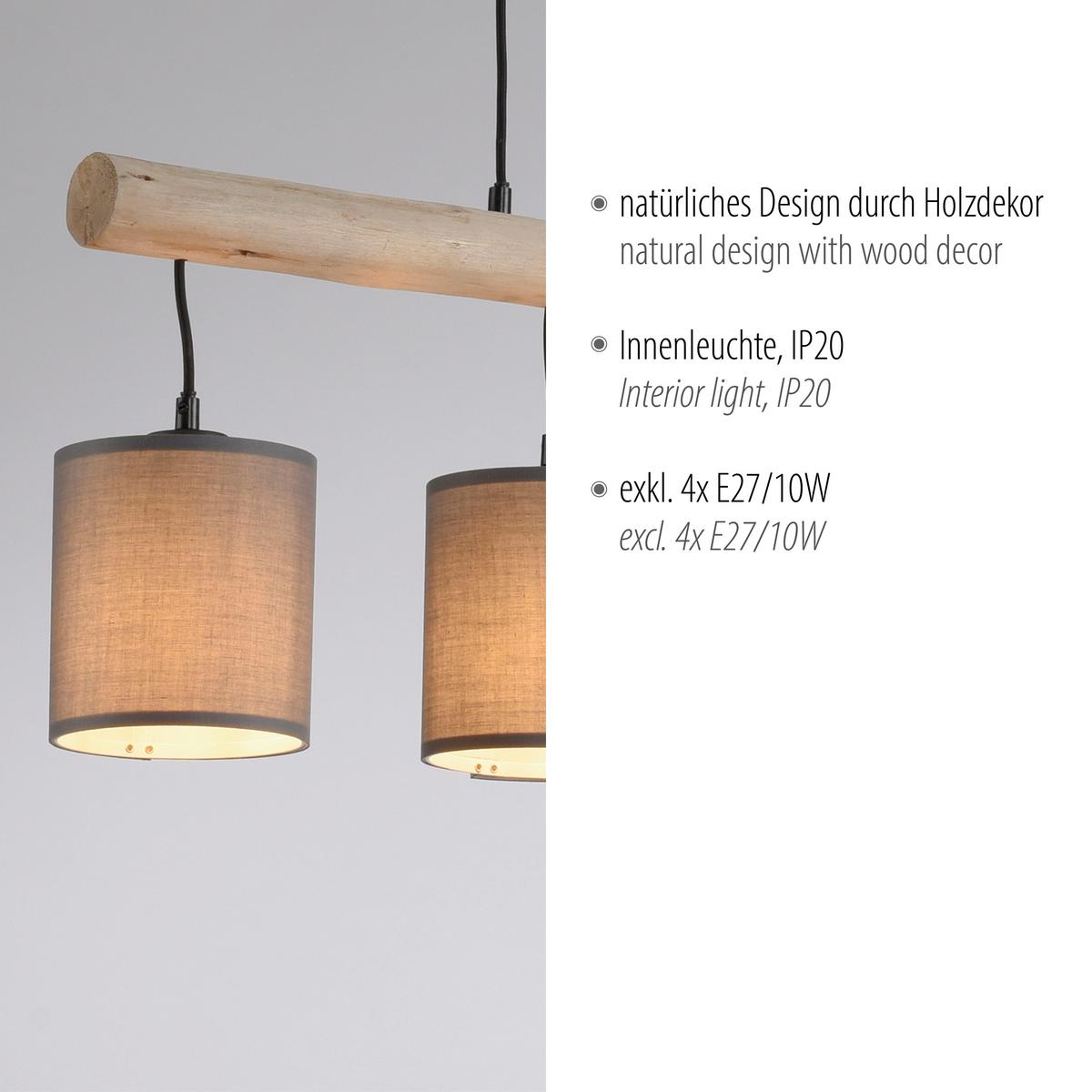 LAMPA ZWIESZANA 15783-29 TRIBU - czarny/taupe, Natur, tworzywo sztuczne/metal (82,5/13,5/60-120cm) - Just Light