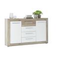 Sideboard in Eiche/Weiß Hochglanz - Chromfarben/Eichefarben, KONVENTIONELL, Holzwerkstoff/Kunststoff (151/91/37cm) - BASED