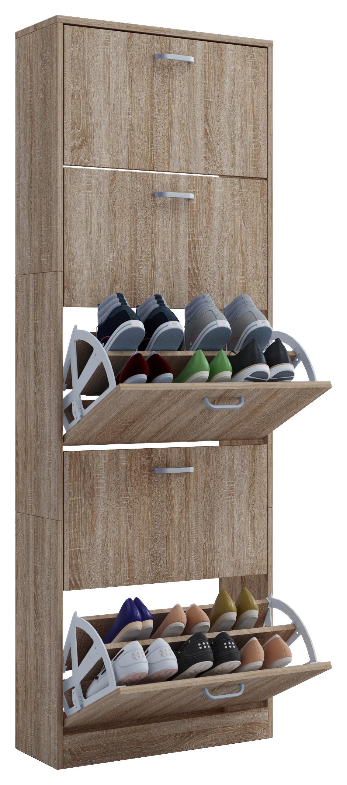 Schuhschrank Sipos XL ca. 59x170x22cm Eichefarben - Edelstahlfarben/Eichefarben, KONVENTIONELL, Holzwerkstoff/Kunststoff (59/170/22cm) - MID.YOU