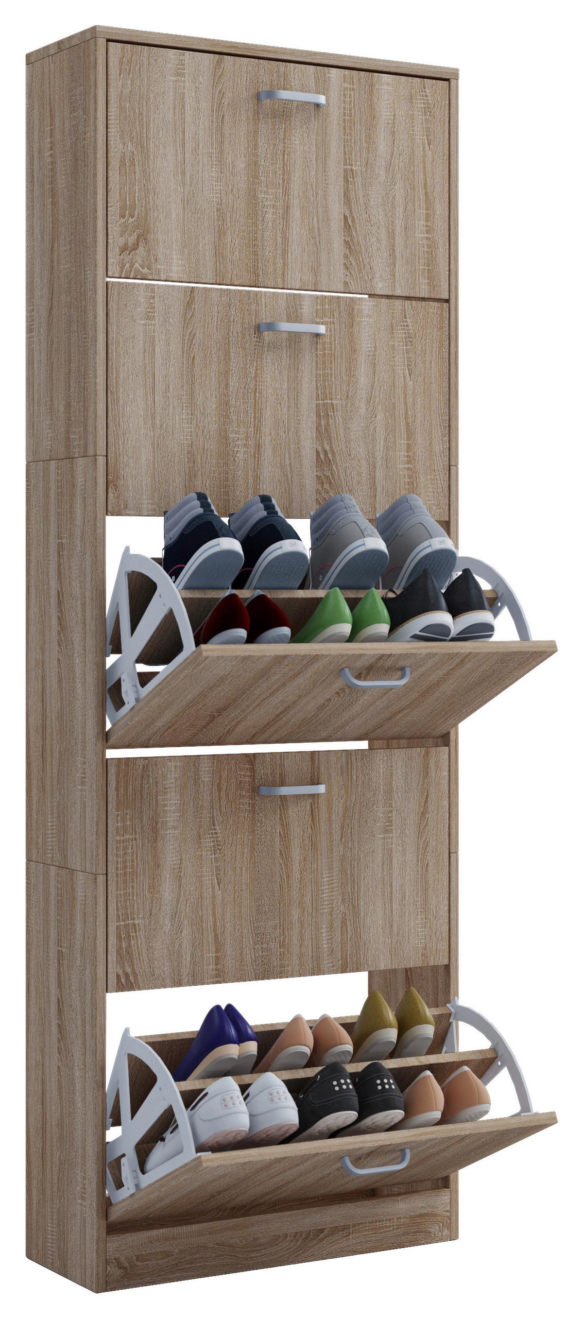 Schuhschrank Sipos XL ca. 59x170x22cm Eichefarben - Edelstahlfarben/Eichefarben, KONVENTIONELL, Holzwerkstoff/Kunststoff (59/170/22cm) - MID.YOU