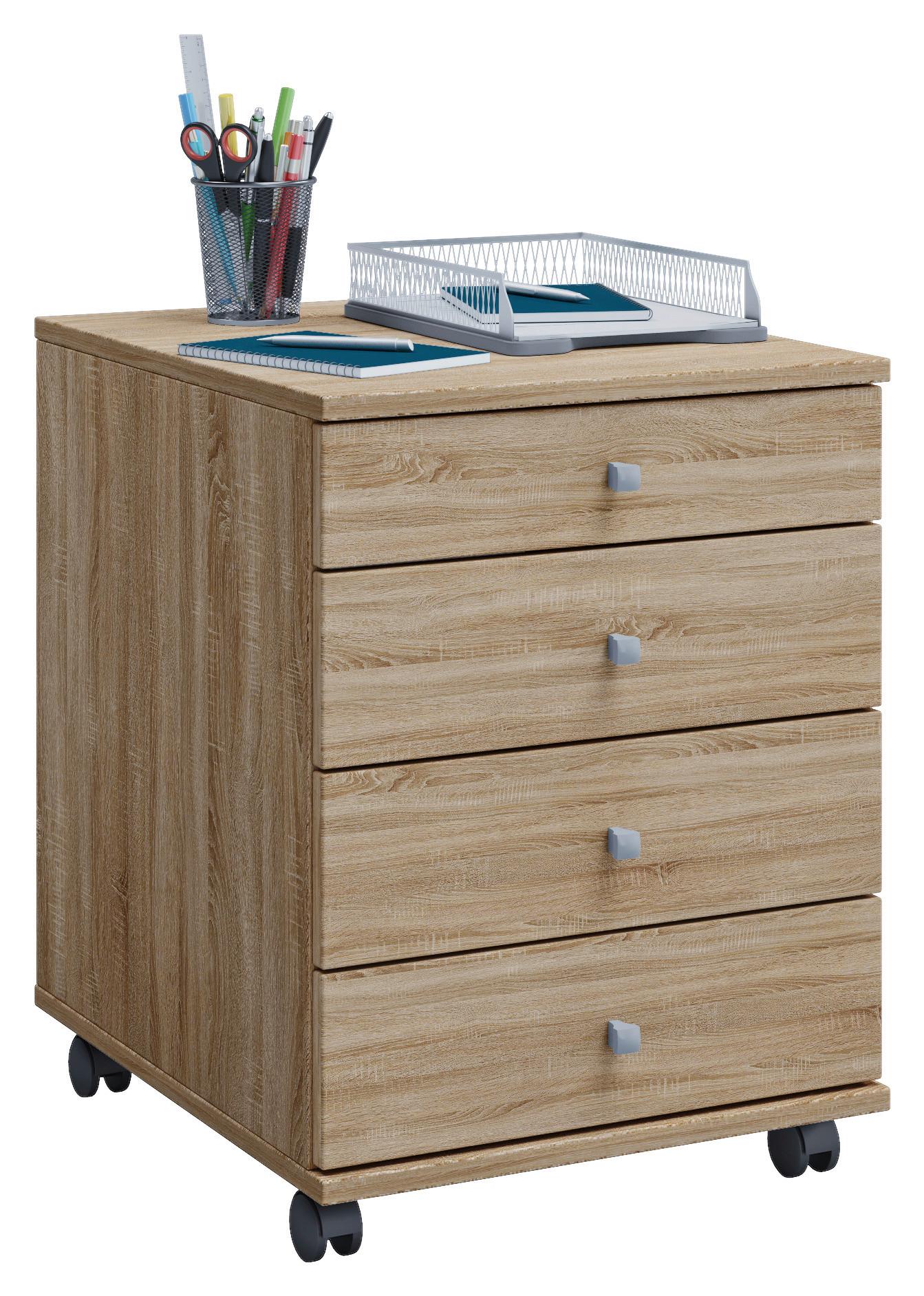 Rollcontainer Lona Mini Sonoma Eiche - Silberfarben/Sonoma Eiche, Basics, Holzwerkstoff/Kunststoff (42/57/50cm) - P & B