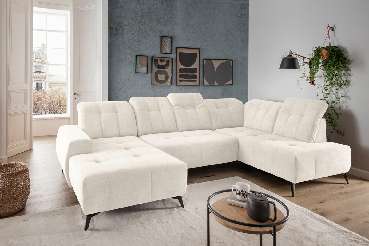 WOHNLANDSCHAFT SANO - Creme/Schwarz, MODERN, Textil/Metall (180/337/200cm) - Livetastic