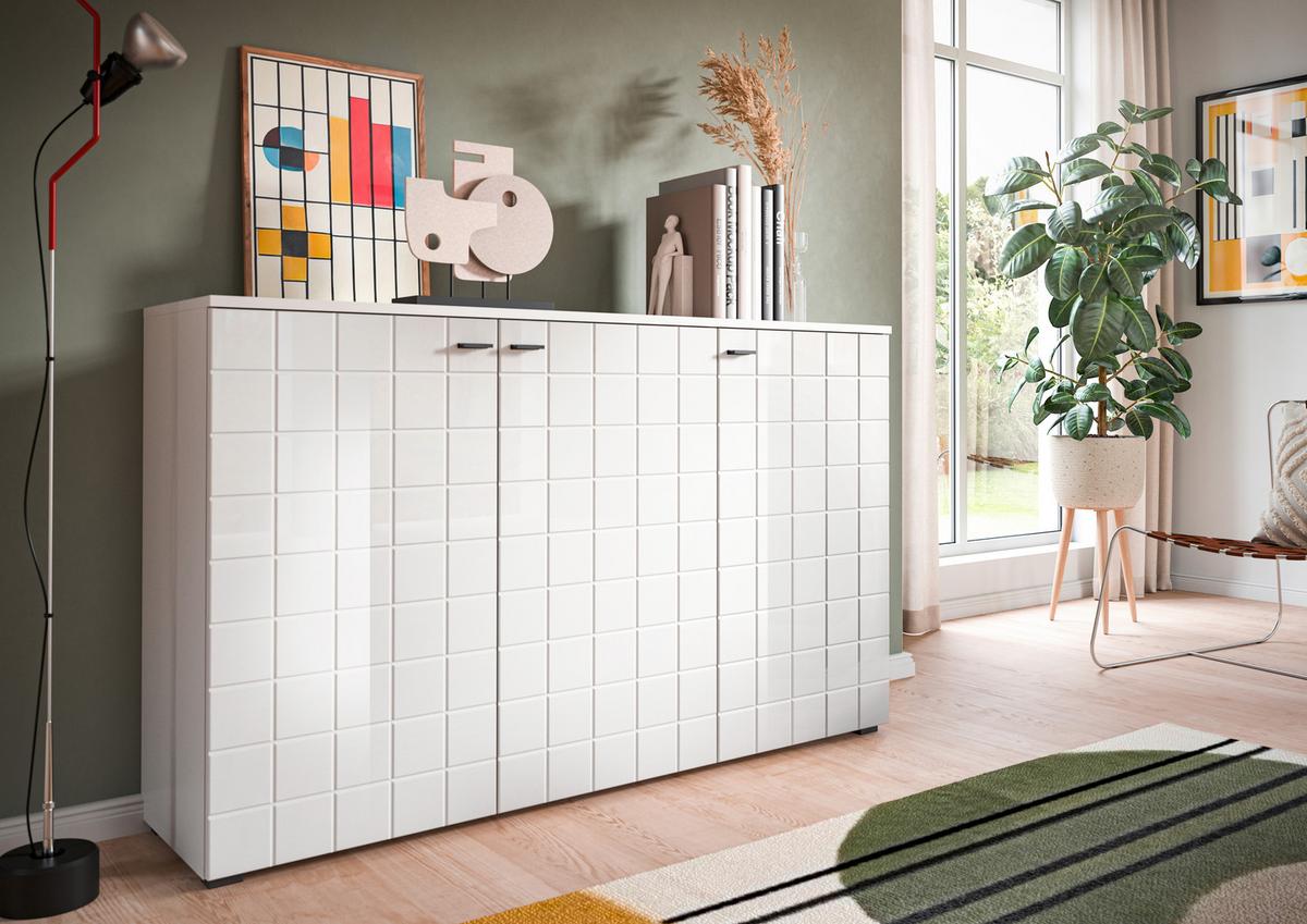 Comodă cu uși MONTE - alb lucios intens, Design, material pe bază de lemn (138/87/37cm) - Modern Living