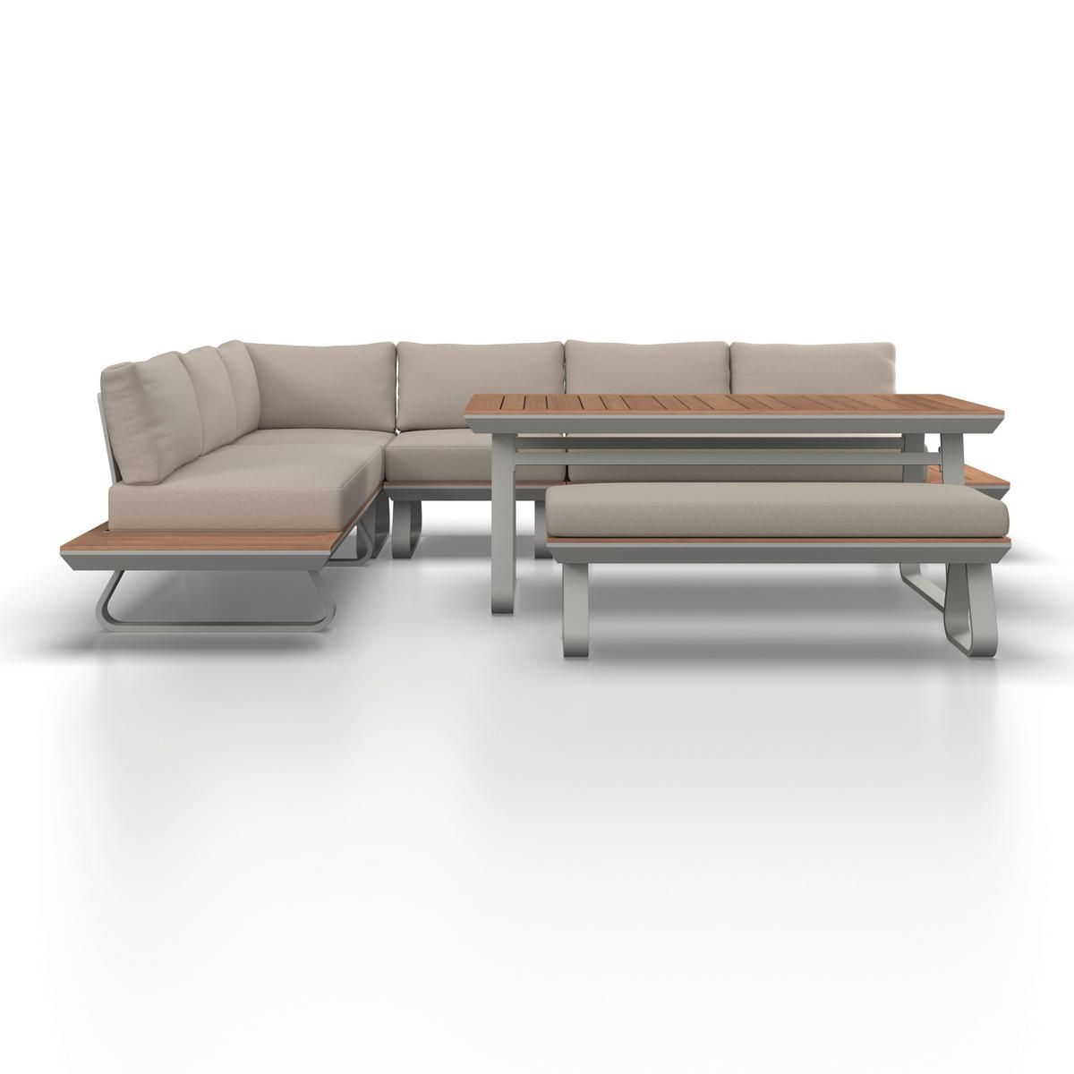 DINING-LOUNGESET EMMA - Creme/Hellgrau, Modern, Holz/Textil (248/318cm) - Bessagi Garden