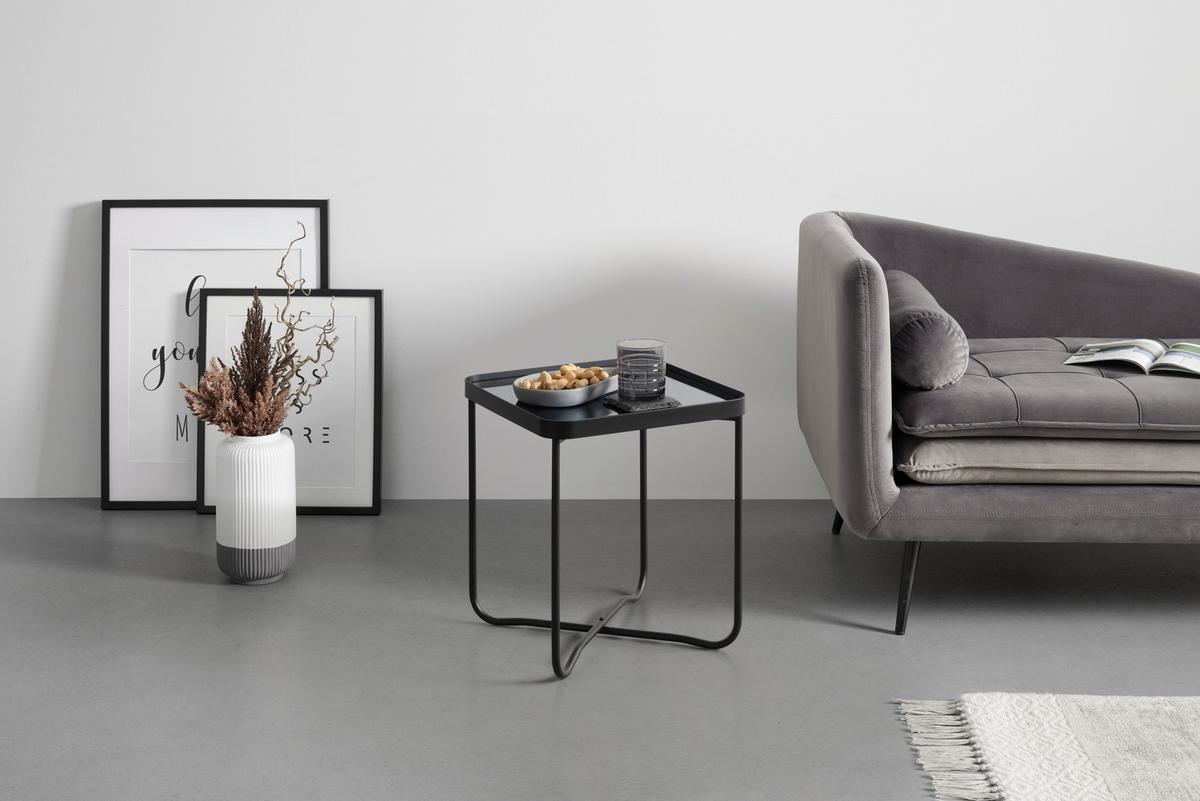Masă auxiliară NOBILE - negru, Modern, sticlă/metal (37/42/37cm) - Premium Living
