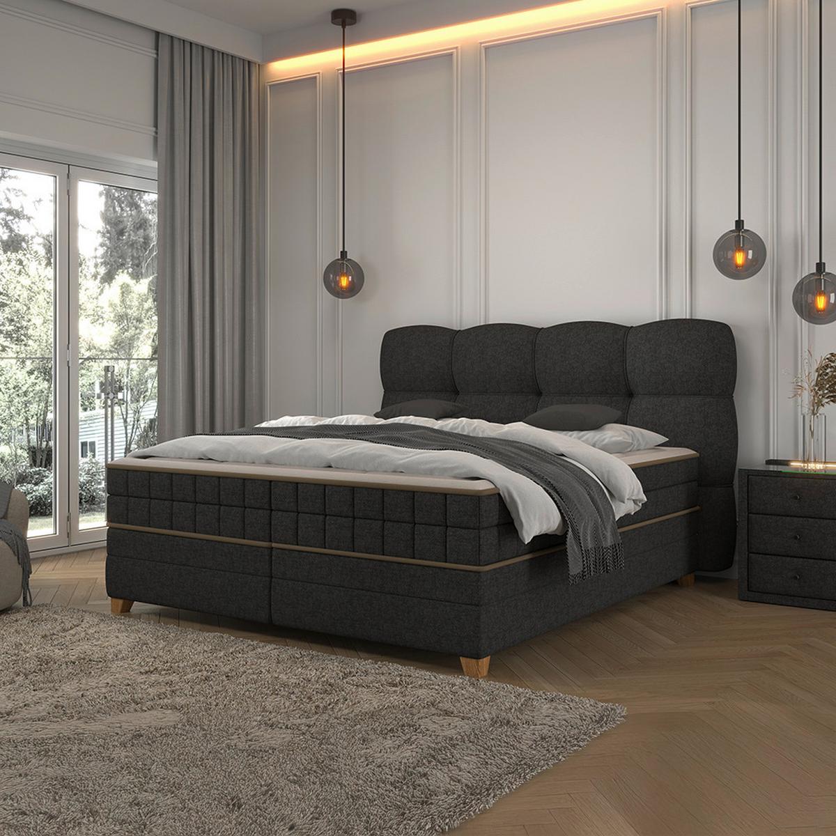 Boxspringbett Bianco Anthrazit ca. 180x200cm - Anthrazit, Konventionell, Holz/Holzwerkstoff (180/200cm) - Premium Living