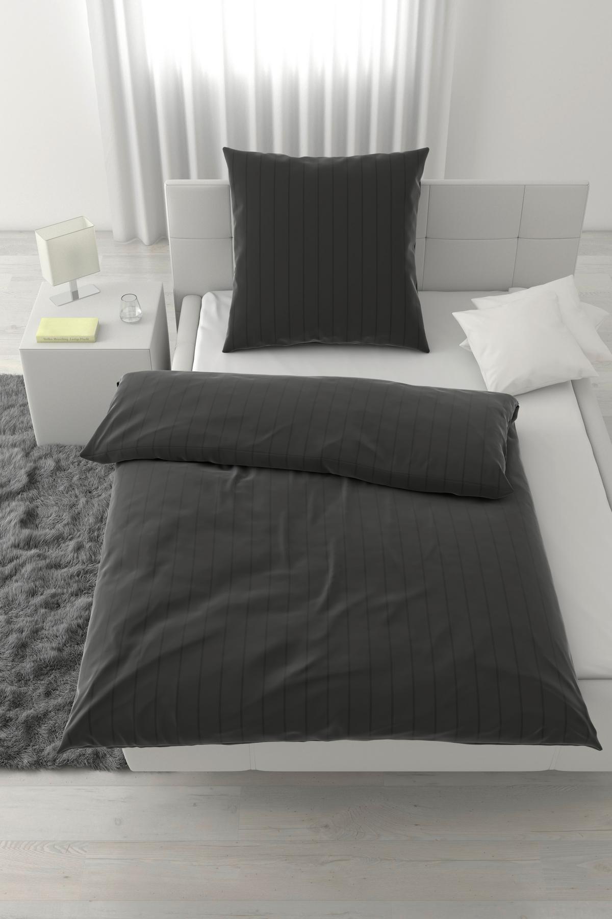 Bettwäsche Dobby Streif Schwarz ca. 135x200cm - Schwarz, Textil (140/200cm) - Mömax