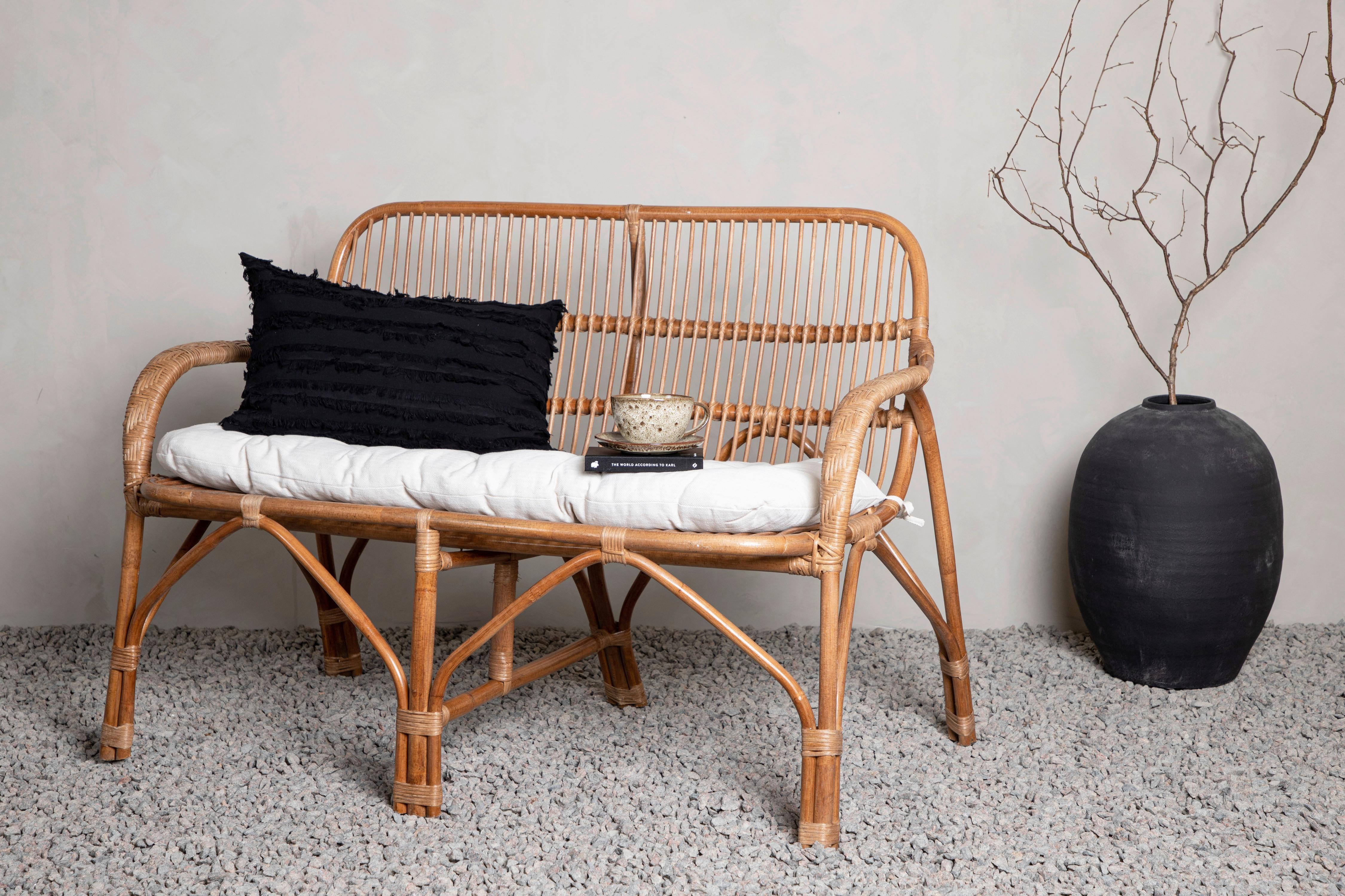 Loungsofa Nella Rattan ca. 130x93x82 cm - Weiß/Naturfarben, KONVENTIONELL, Holz (130/93/82cm) - Gardenson