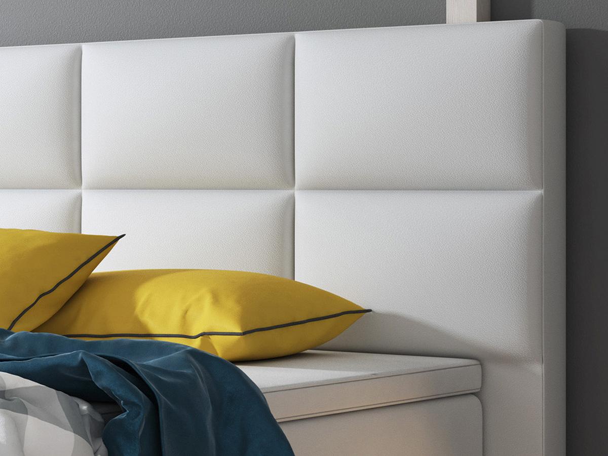 ŁÓŻKO BOXSPRING MIAMI - kolor srebrny/biały, Konventionell, skóra/metal (180/200cm) - MID.YOU