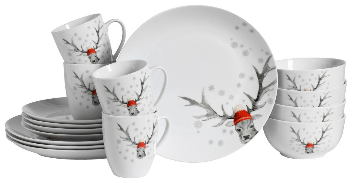 Kombinirani Servis Christmas Reindeer, 16-Delni - bela, Basics, keramika - Creatable