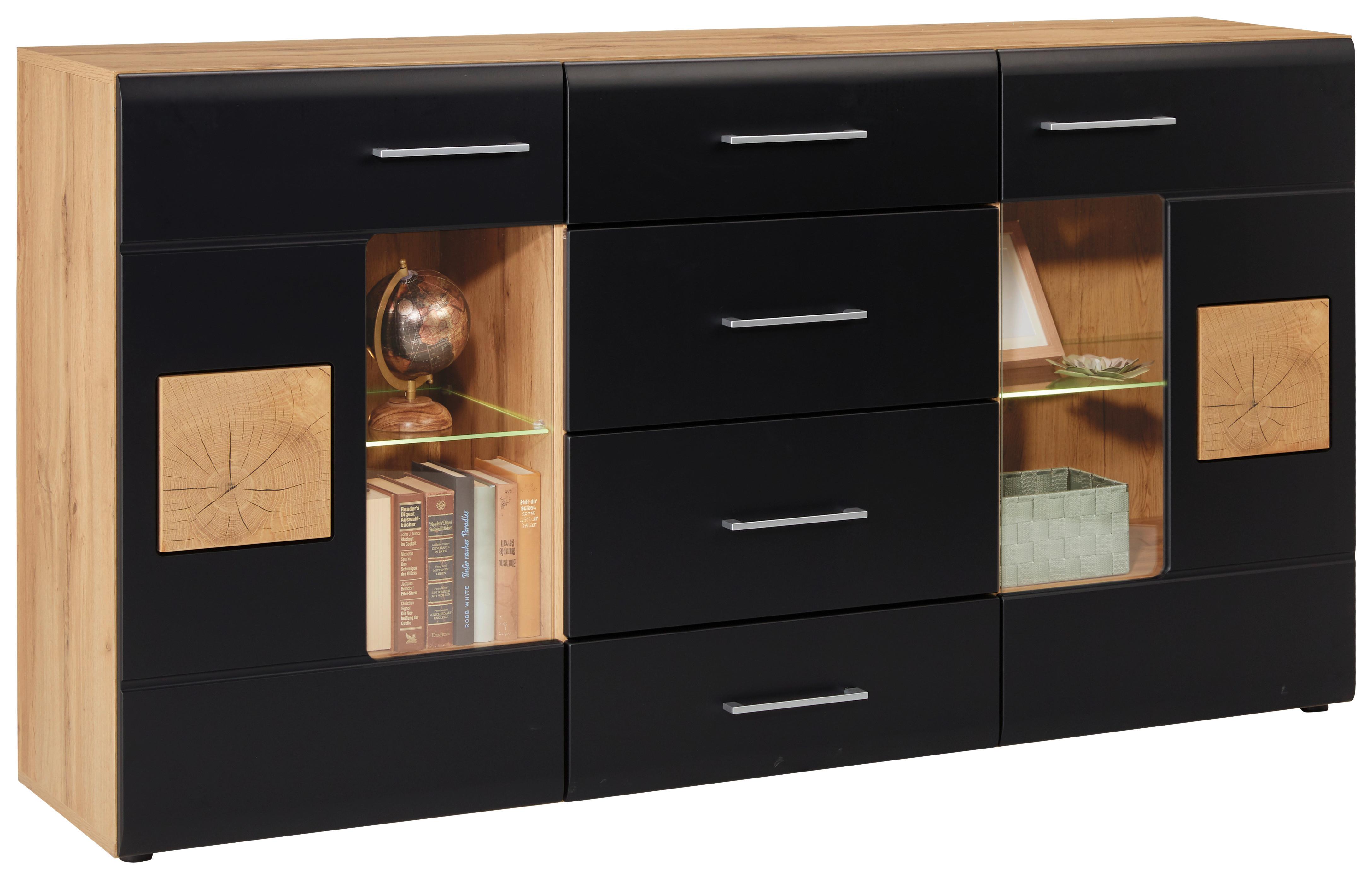 Tálalószekrény Sonate - Tölgyfa/Króm, modern, Faalapú anyag/Fém (170/93/40cm) - Modern Living