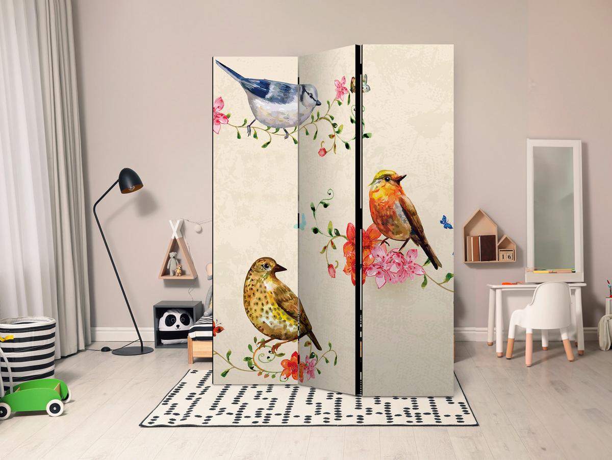 Paravan Bird Song, 3-Delni, Akustičen - barve šampanjca/večbarvno, Basics, umetna masa/tekstil (135/172/3cm) - artgeist