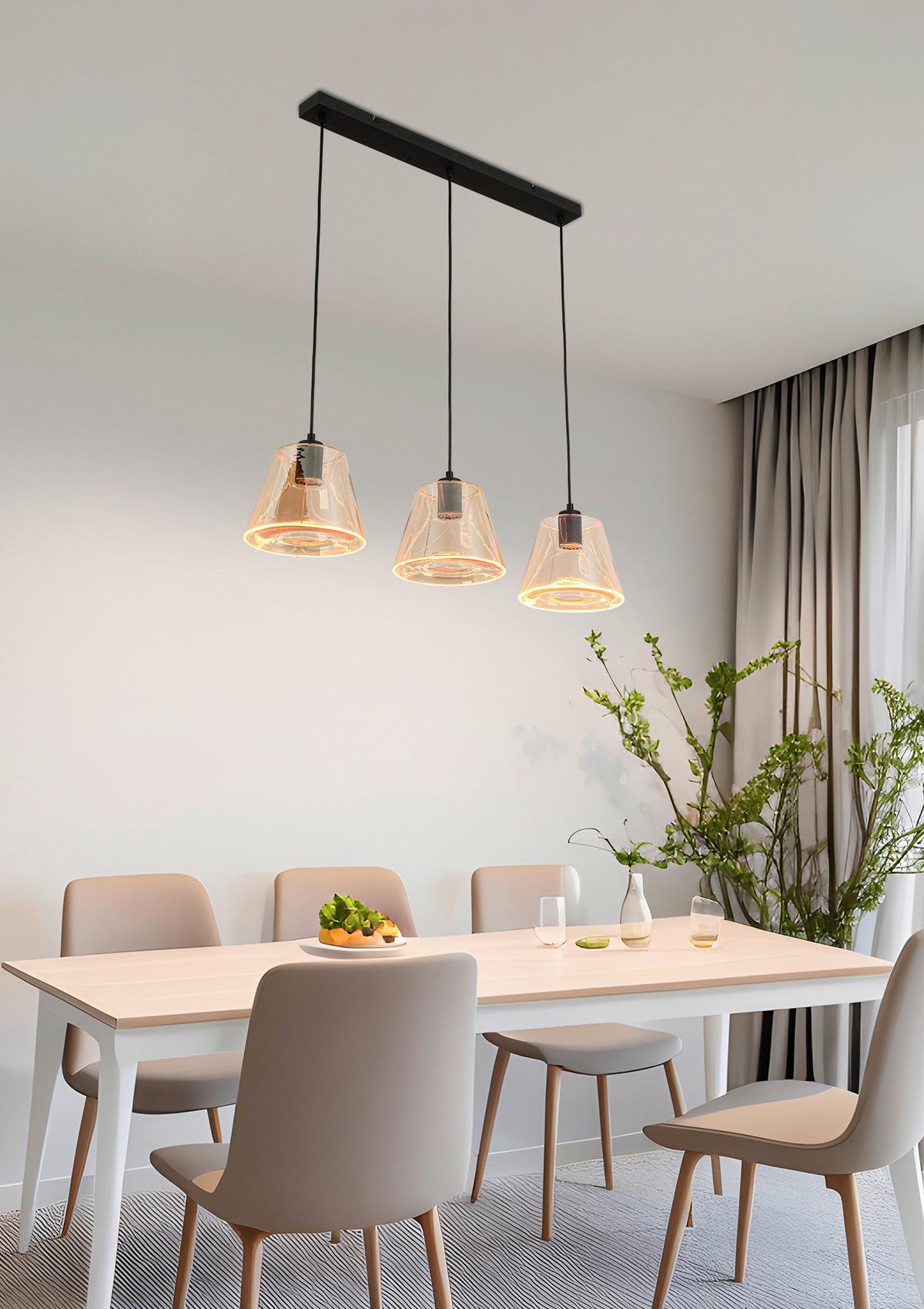 LED Függőlámpa Jom - fekete/borostyánszínű, Modern, műanyag/Üveg (79/19/120cm) - Mömax