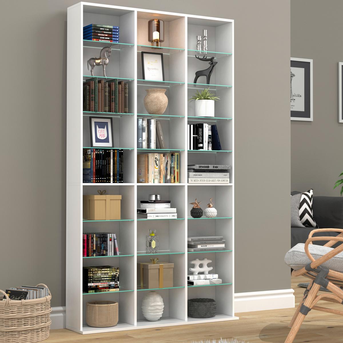 REGAL ZILAS XL - Weiss, Design, Glas/Holzwerkstoff (102/181/23cm) - MID.YOU