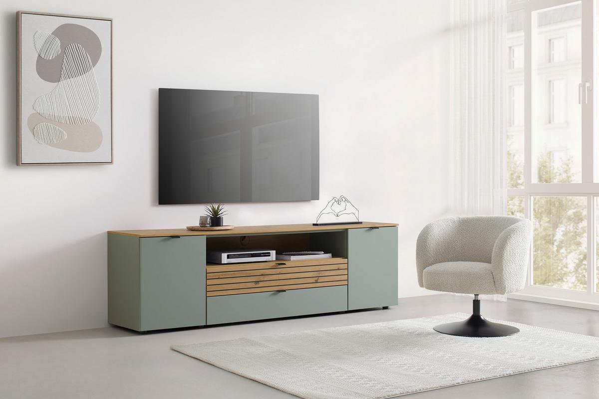 Lowboard Bahia-M Grün/Eiche Artisan - Schwarz/Eiche Artisan, MODERN, Holzwerkstoff/Metall (180/54/41cm) - Mömax