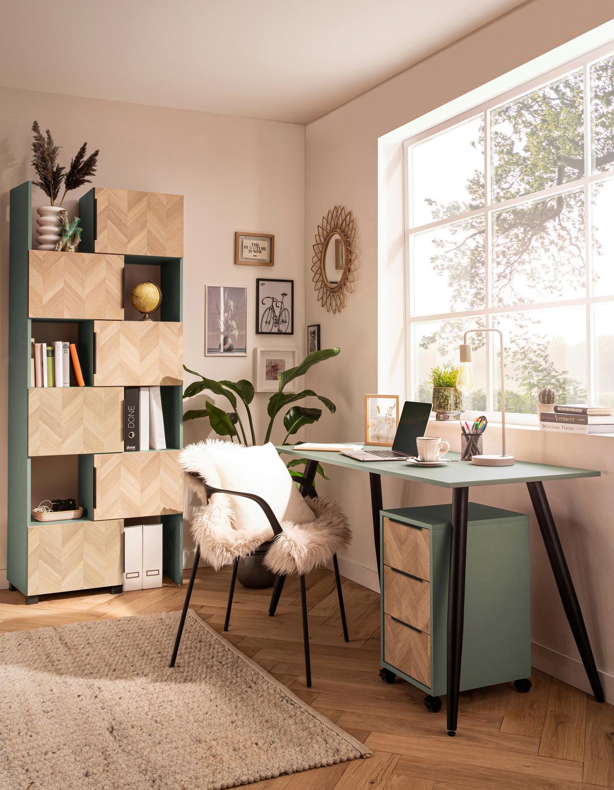 Regal Piazza Grün/Eichefarben - Eichefarben/Schwarz, MODERN, Holzwerkstoff/Kunststoff (78/101,6/34,7cm) - Mömax